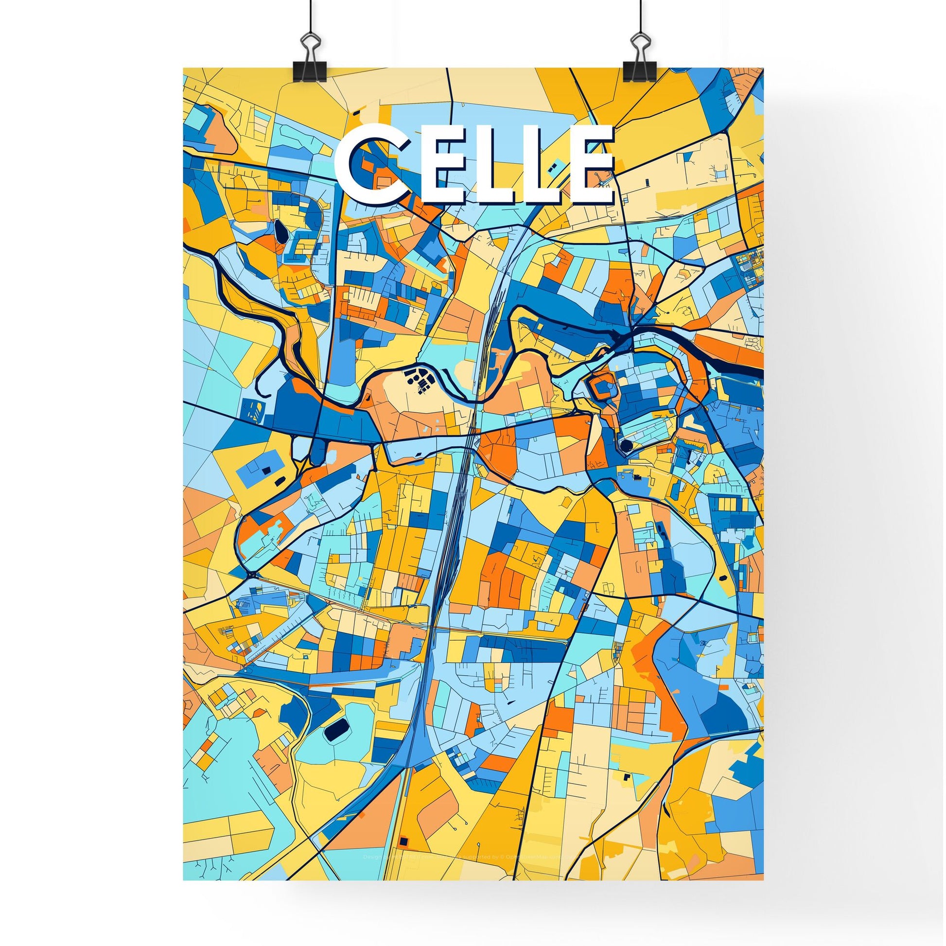 CELLE GERMANY Vibrant Colorful Art Map Poster Blue Orange