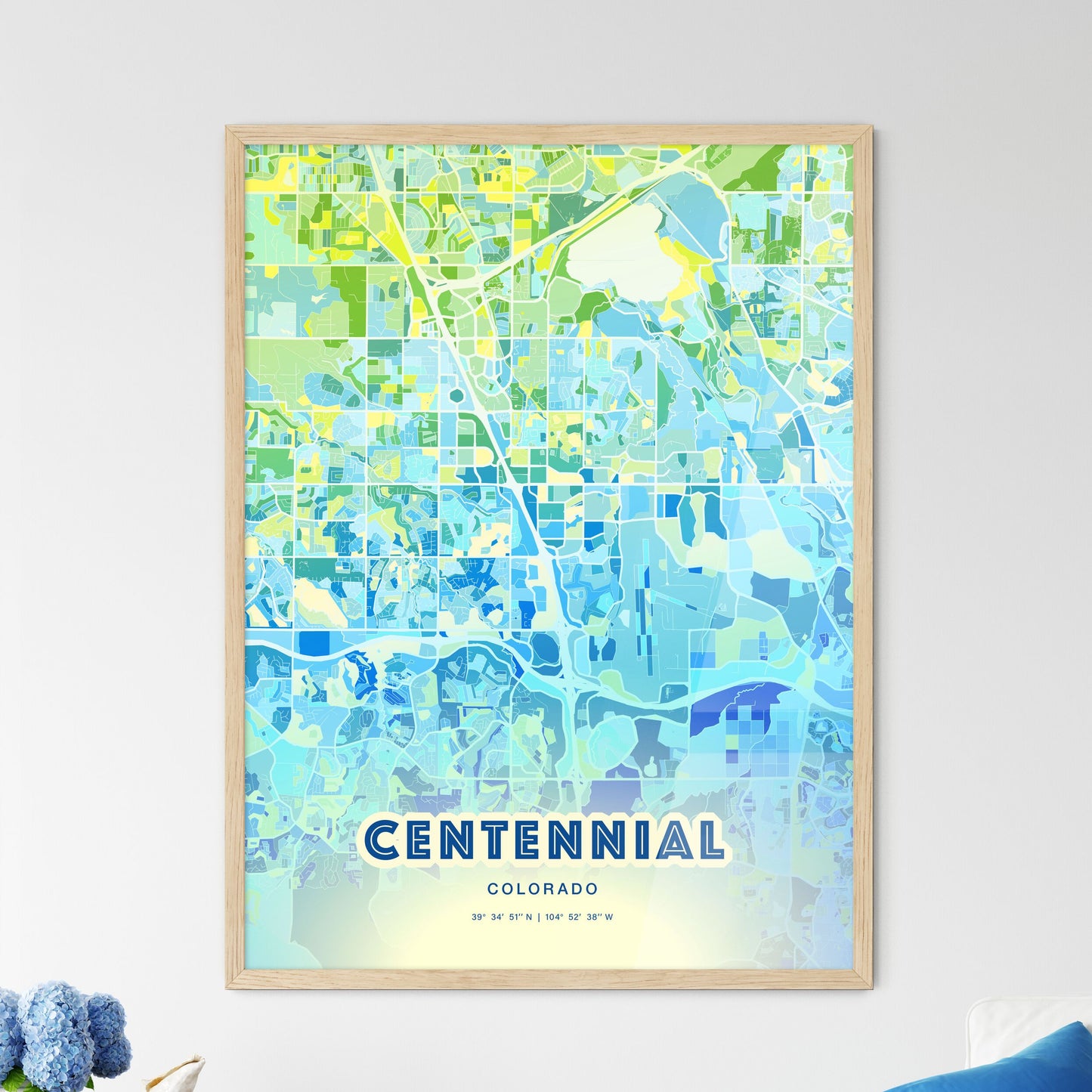 Colorful Centennial Colorado Fine Art Map Cool Blue