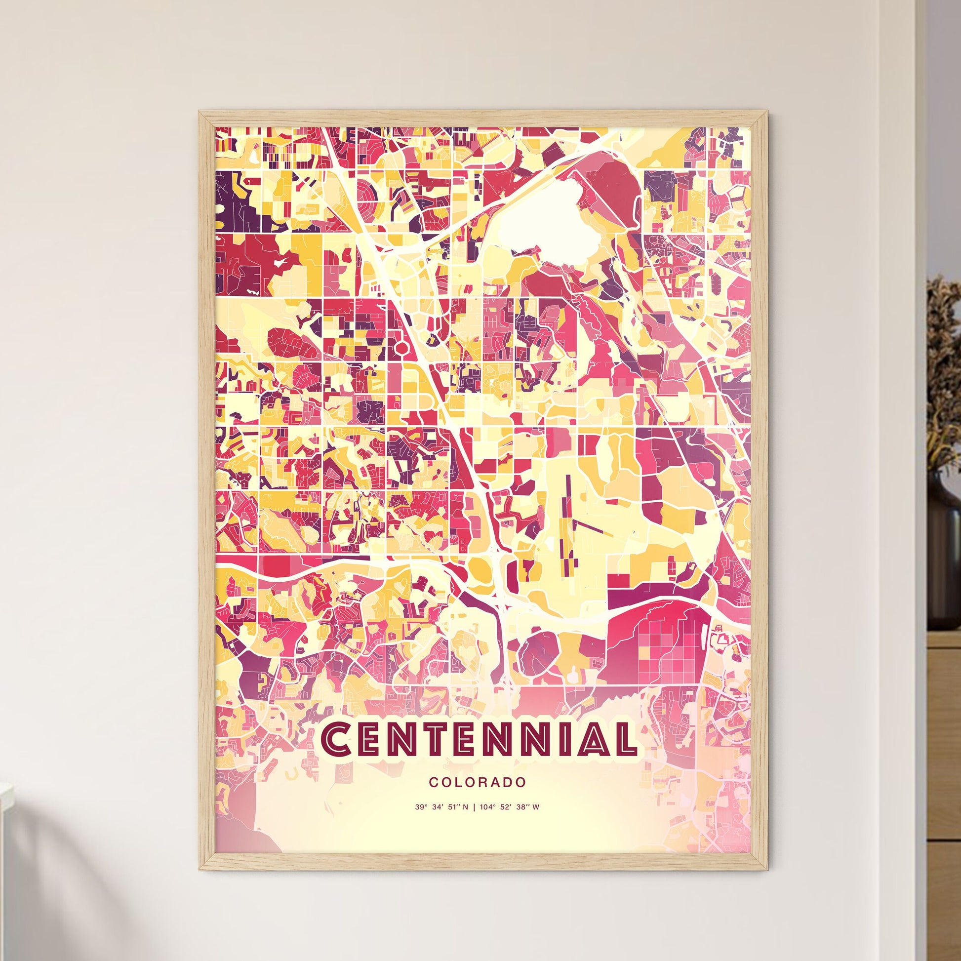 Colorful Centennial Colorado Fine Art Map Hot Red
