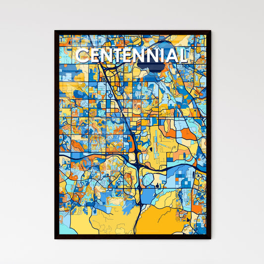 CENTENNIAL COLORADO Vibrant Colorful Art Map Poster Blue Orange