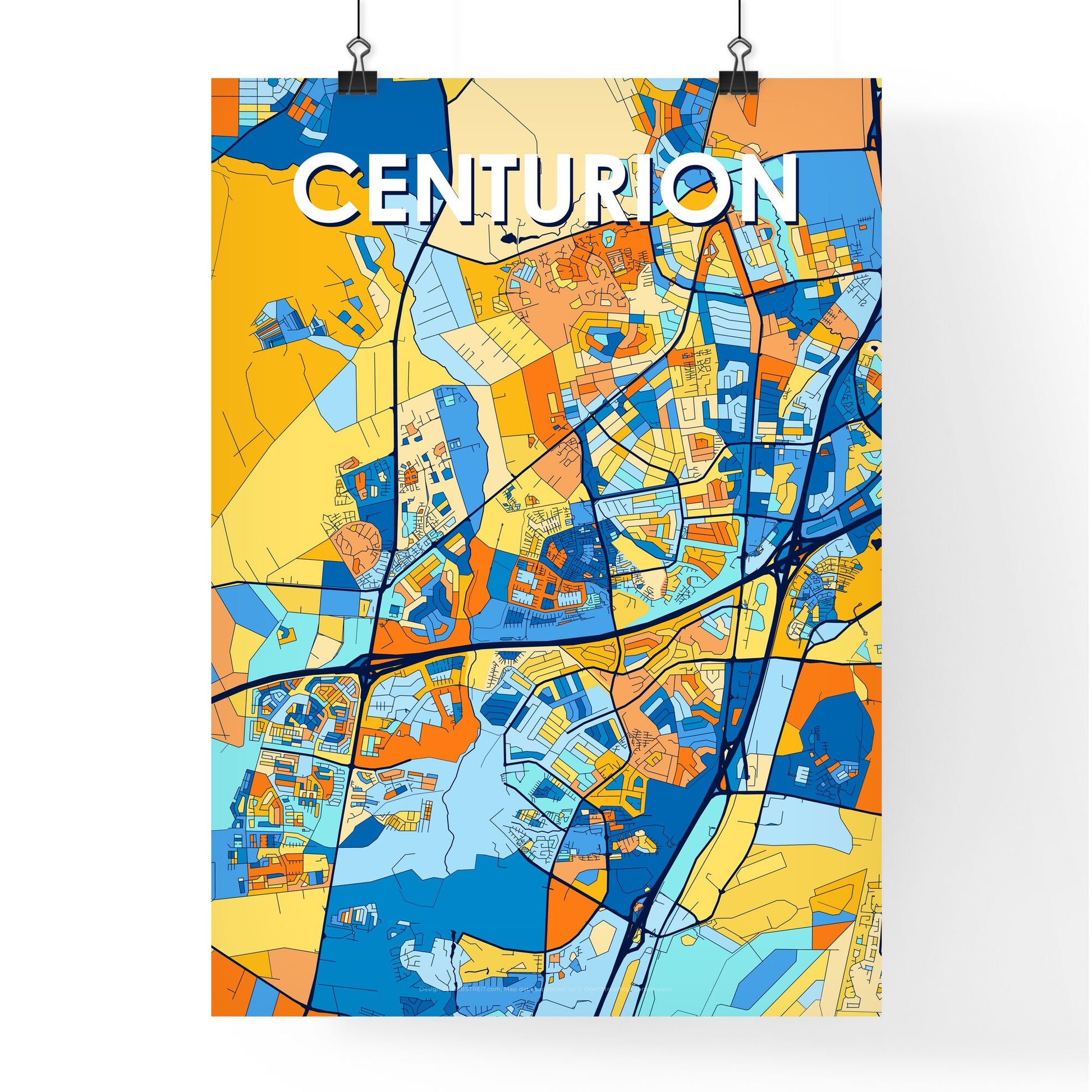 CENTURION SOUTH AFRICA Vibrant Colorful Art Map Poster Blue Orange