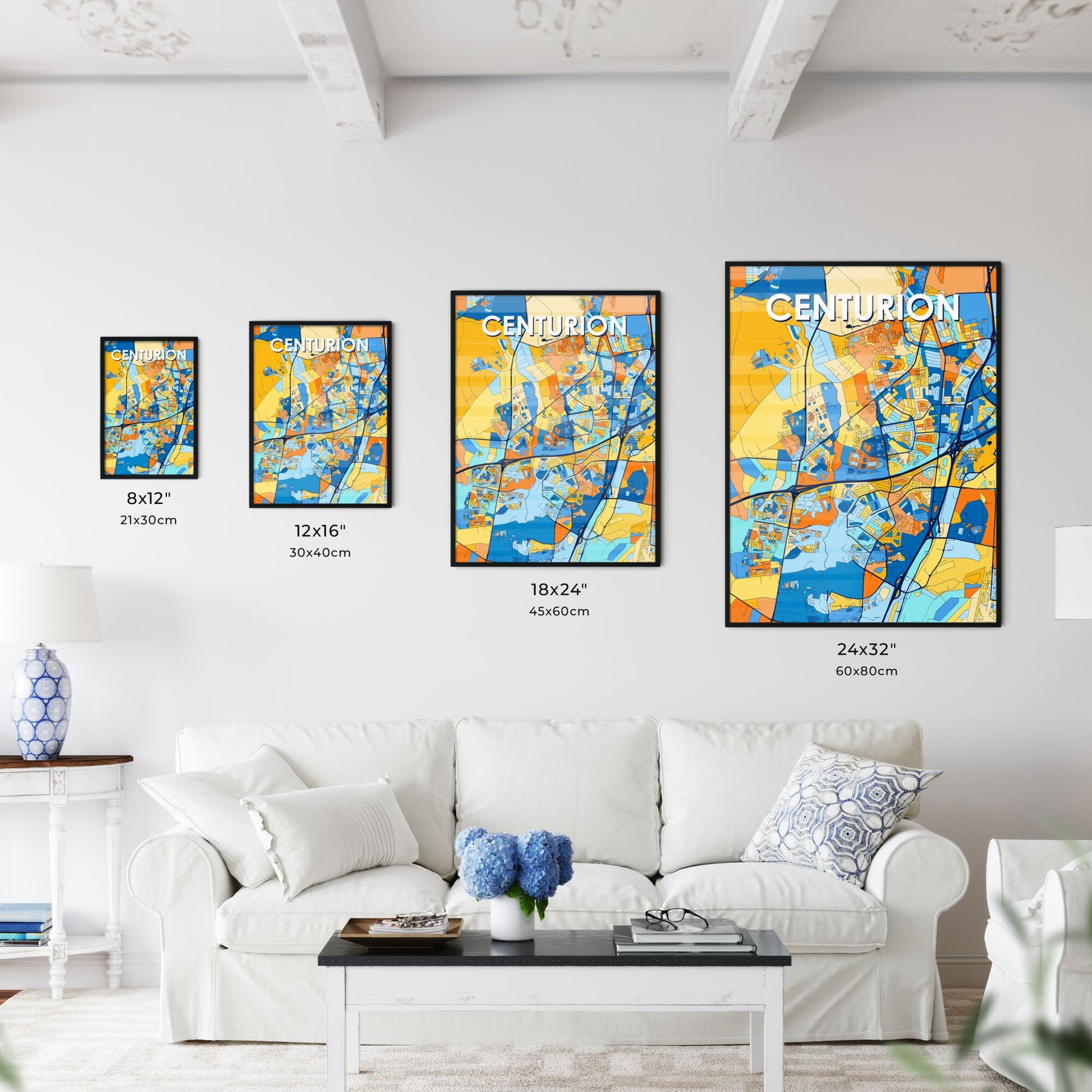 CENTURION SOUTH AFRICA Vibrant Colorful Art Map Poster Blue Orange