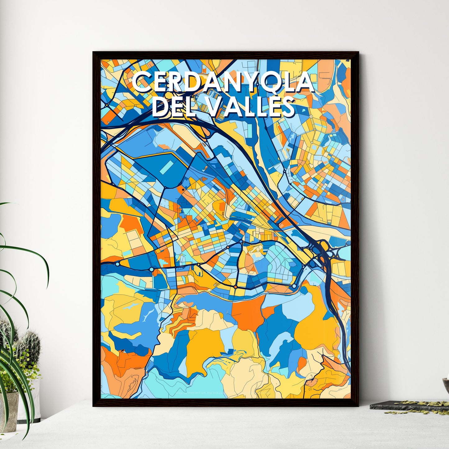 CERDANYOLA DEL VALLÈS SPAIN Vibrant Colorful Art Map Poster Blue Orange