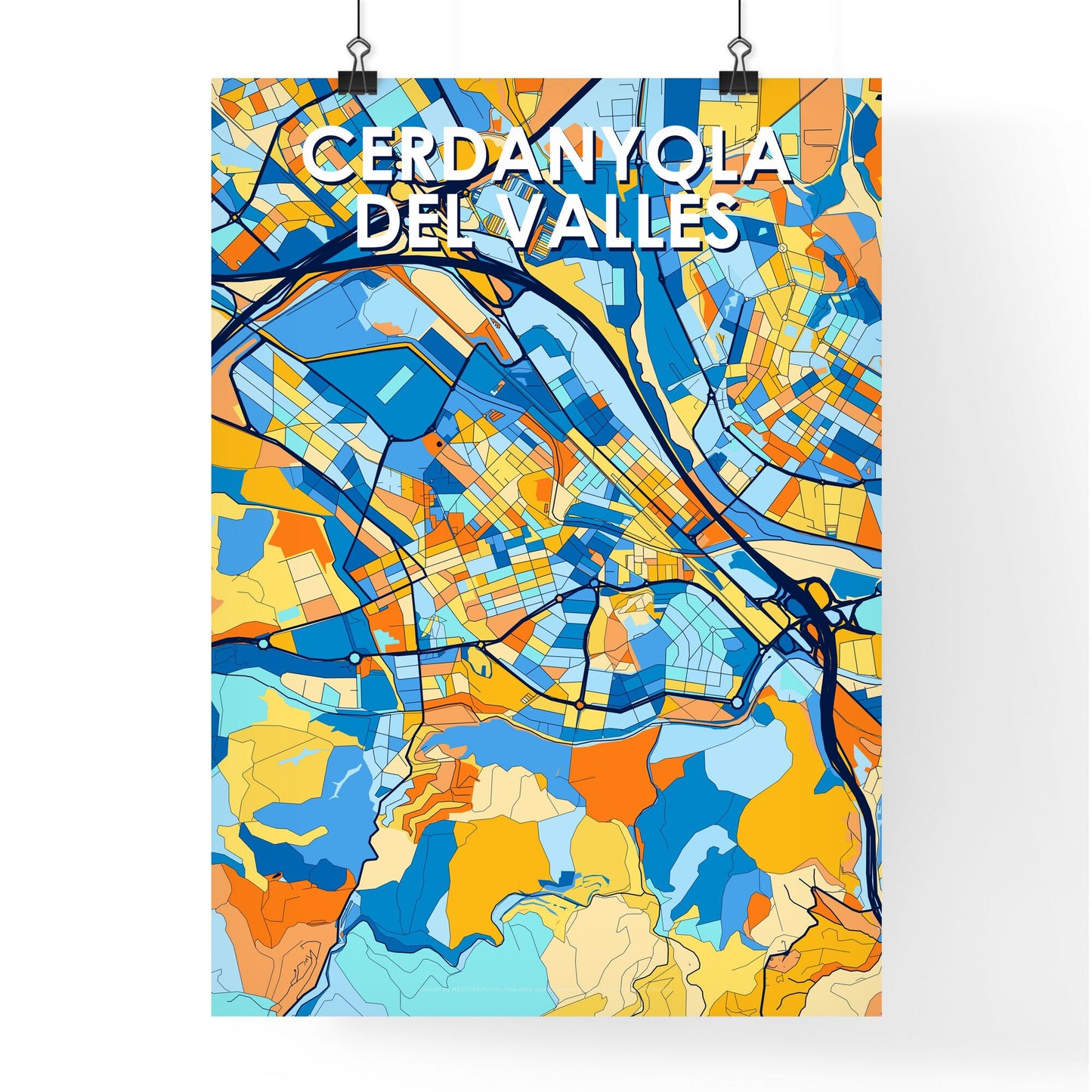 CERDANYOLA DEL VALLÈS SPAIN Vibrant Colorful Art Map Poster Blue Orange