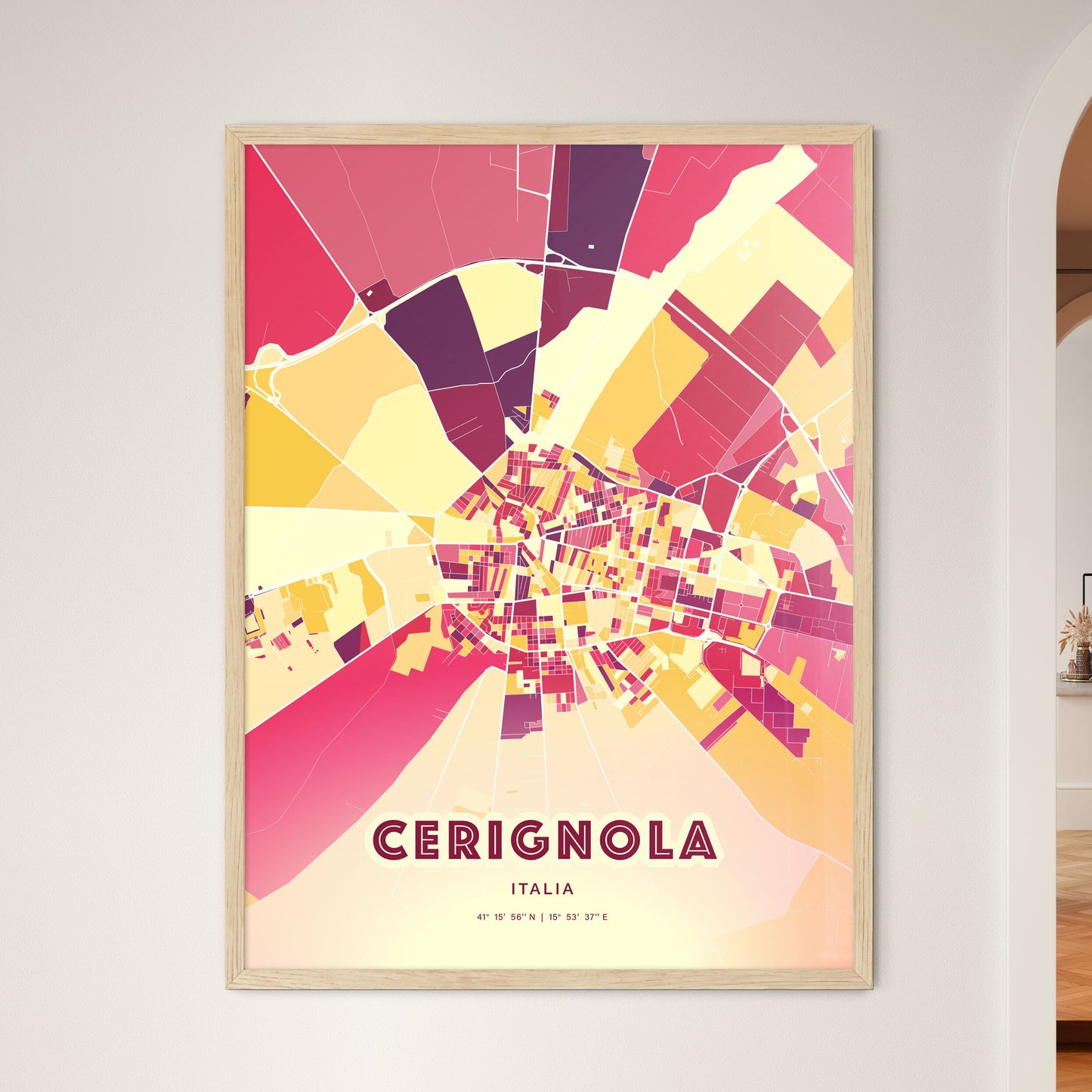 Colorful Cerignola Italy Fine Art Map Hot Red