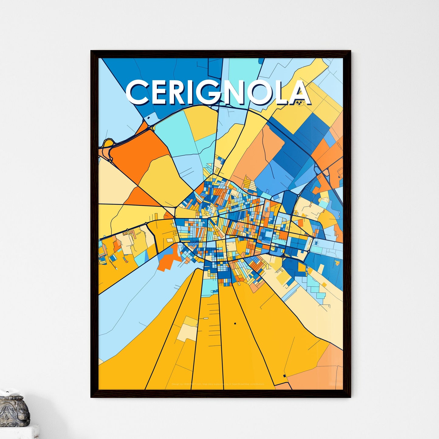 CERIGNOLA ITALY Vibrant Colorful Art Map Poster Blue Orange