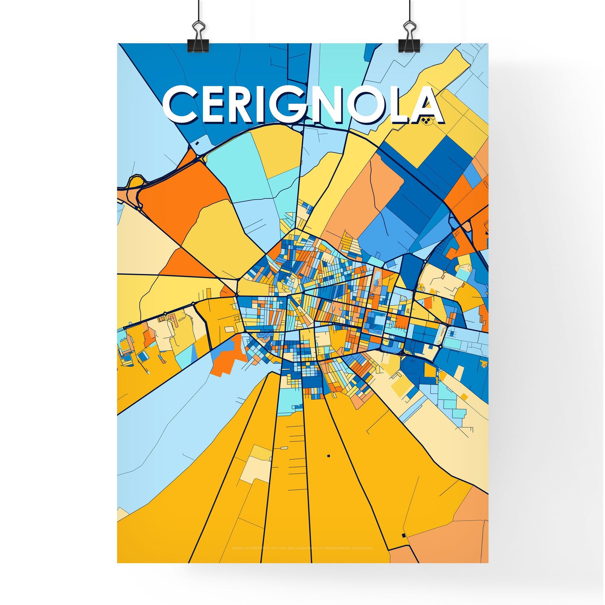 CERIGNOLA ITALY Vibrant Colorful Art Map Poster Blue Orange