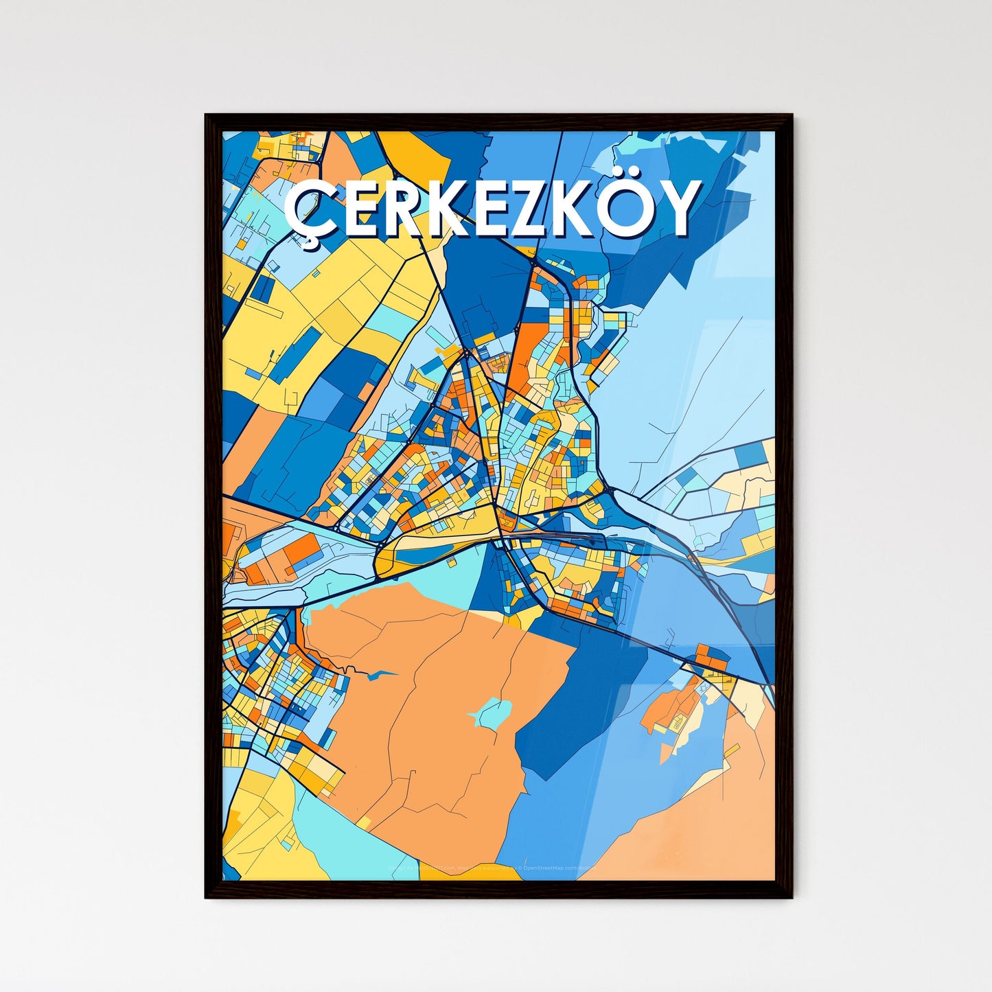 ÇERKEZKÖY TURKEY Vibrant Colorful Art Map Poster Blue Orange