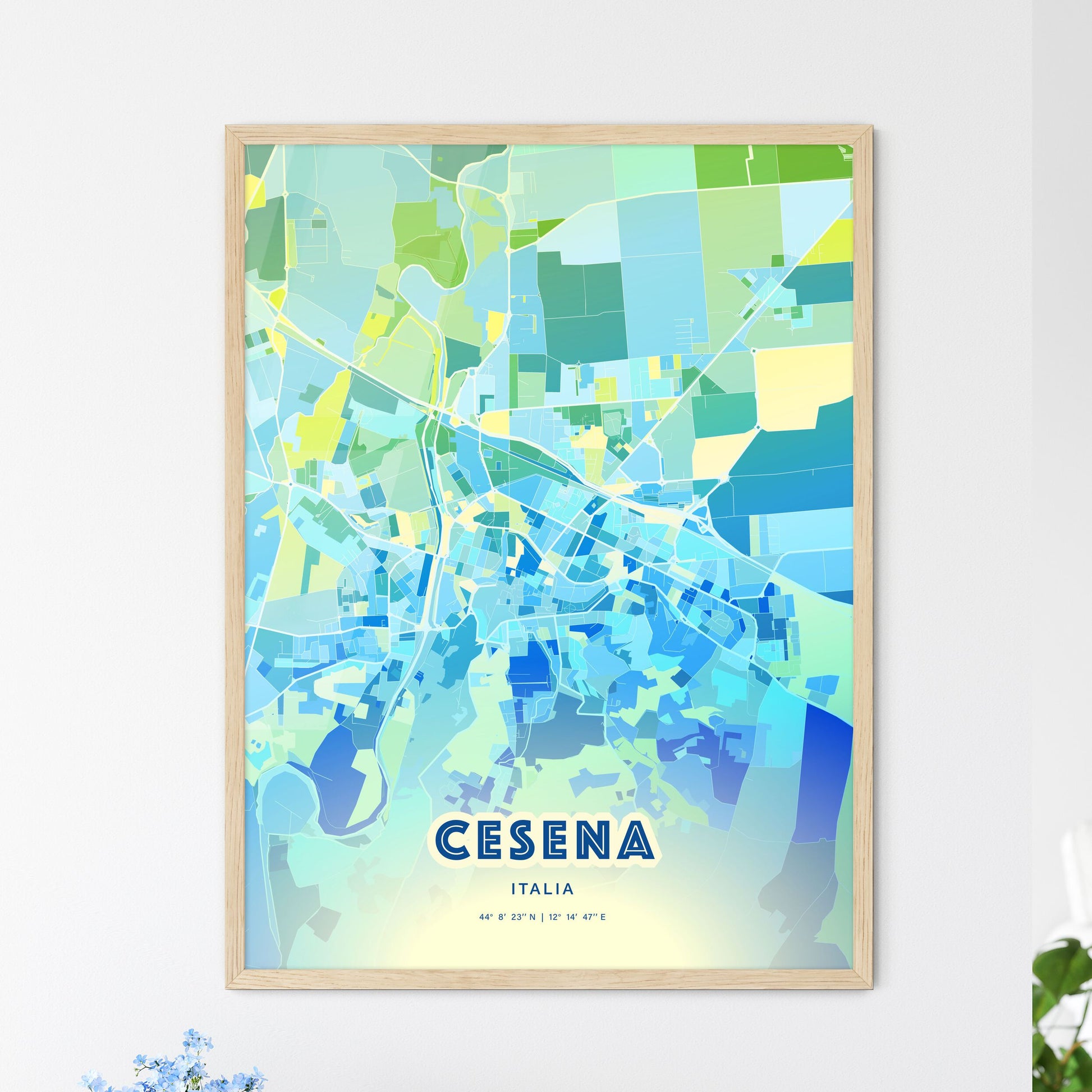 Colorful Cesena Italy Fine Art Map Cool Blue