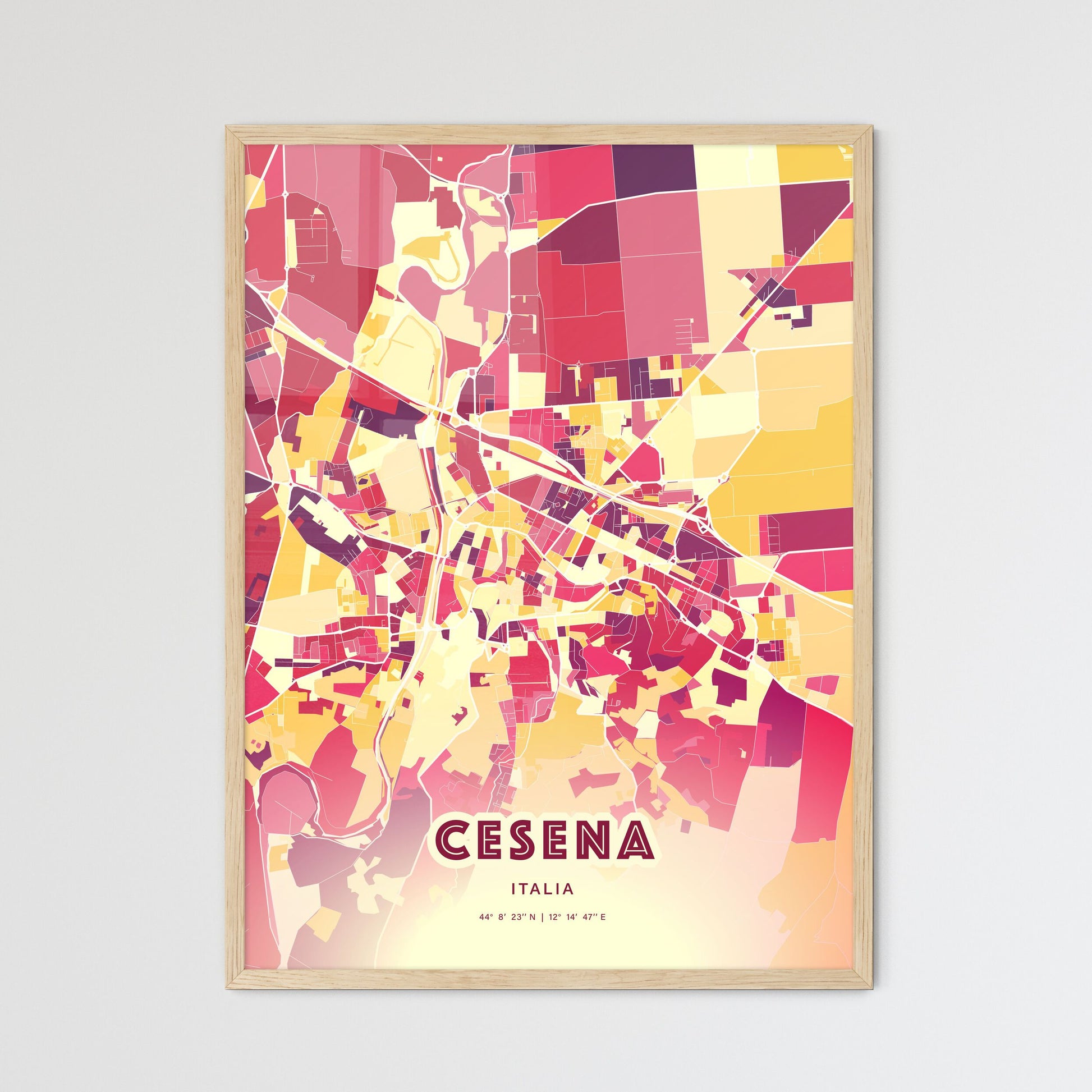 Colorful Cesena Italy Fine Art Map Hot Red