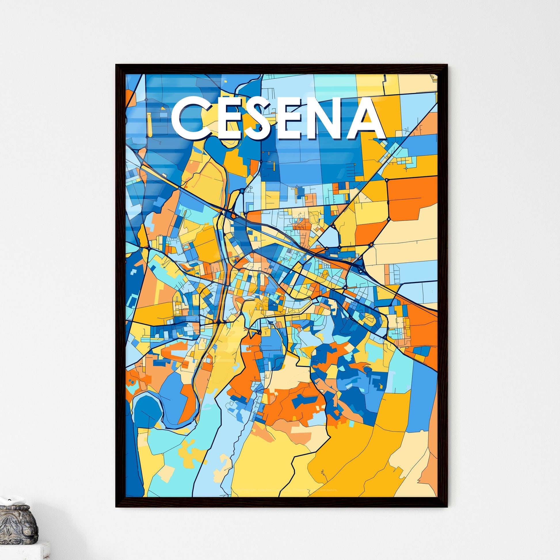 CESENA ITALY Vibrant Colorful Art Map Poster Blue Orange