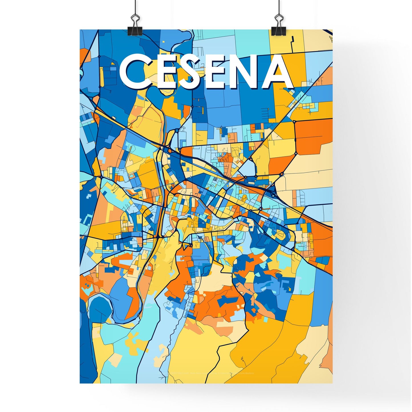 CESENA ITALY Vibrant Colorful Art Map Poster Blue Orange