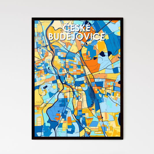 ČESKÉ BUDĚJOVICE CZECHIA Vibrant Colorful Art Map Poster Blue Orange