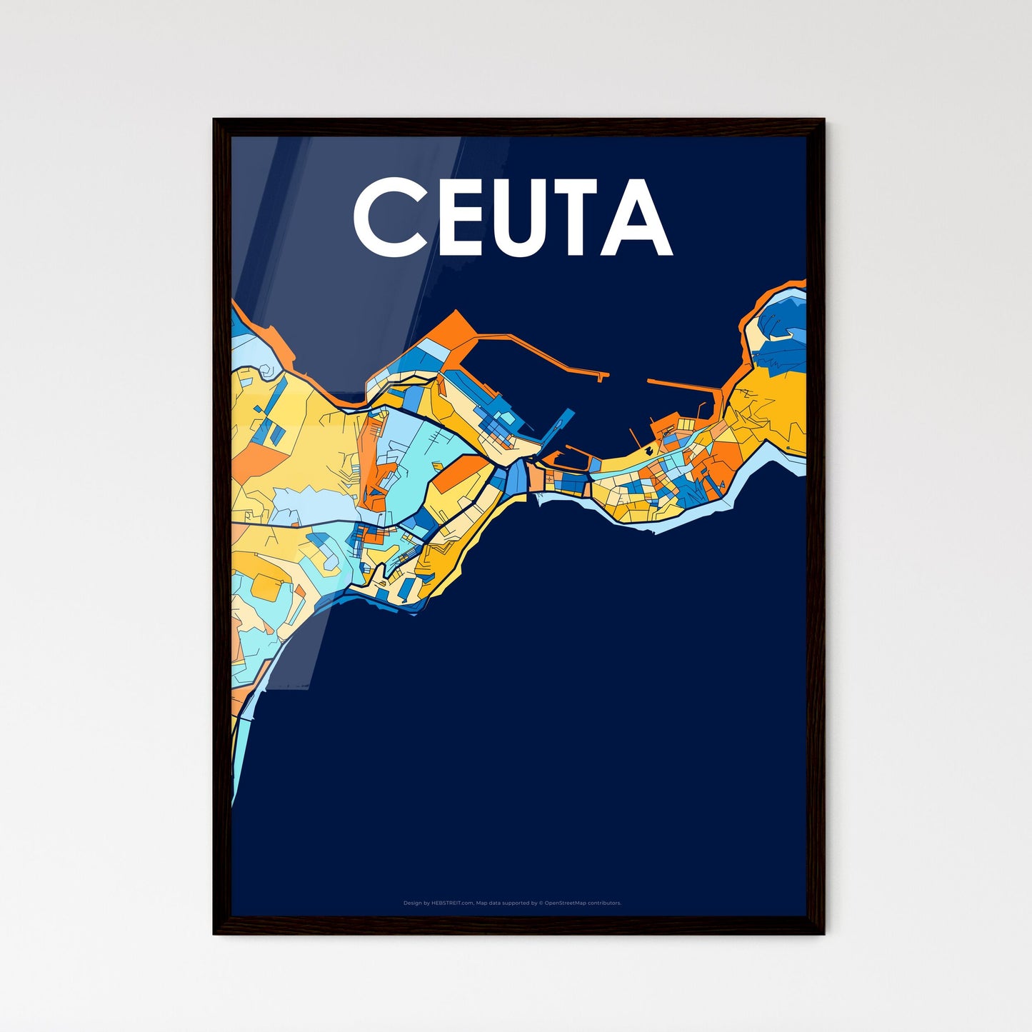 CEUTA SPAIN Vibrant Colorful Art Map Poster Blue Orange