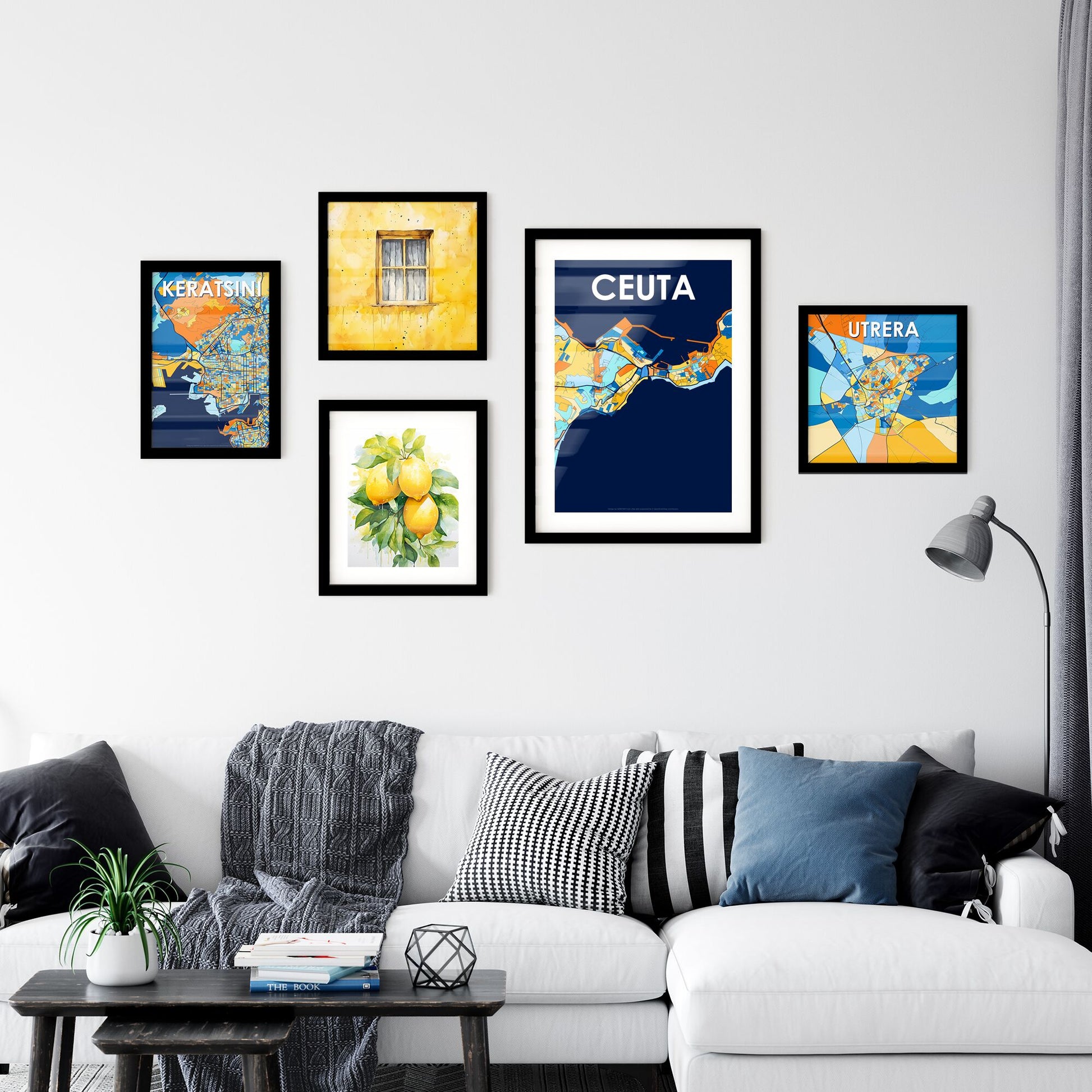 CEUTA SPAIN Vibrant Colorful Art Map Poster Blue Orange