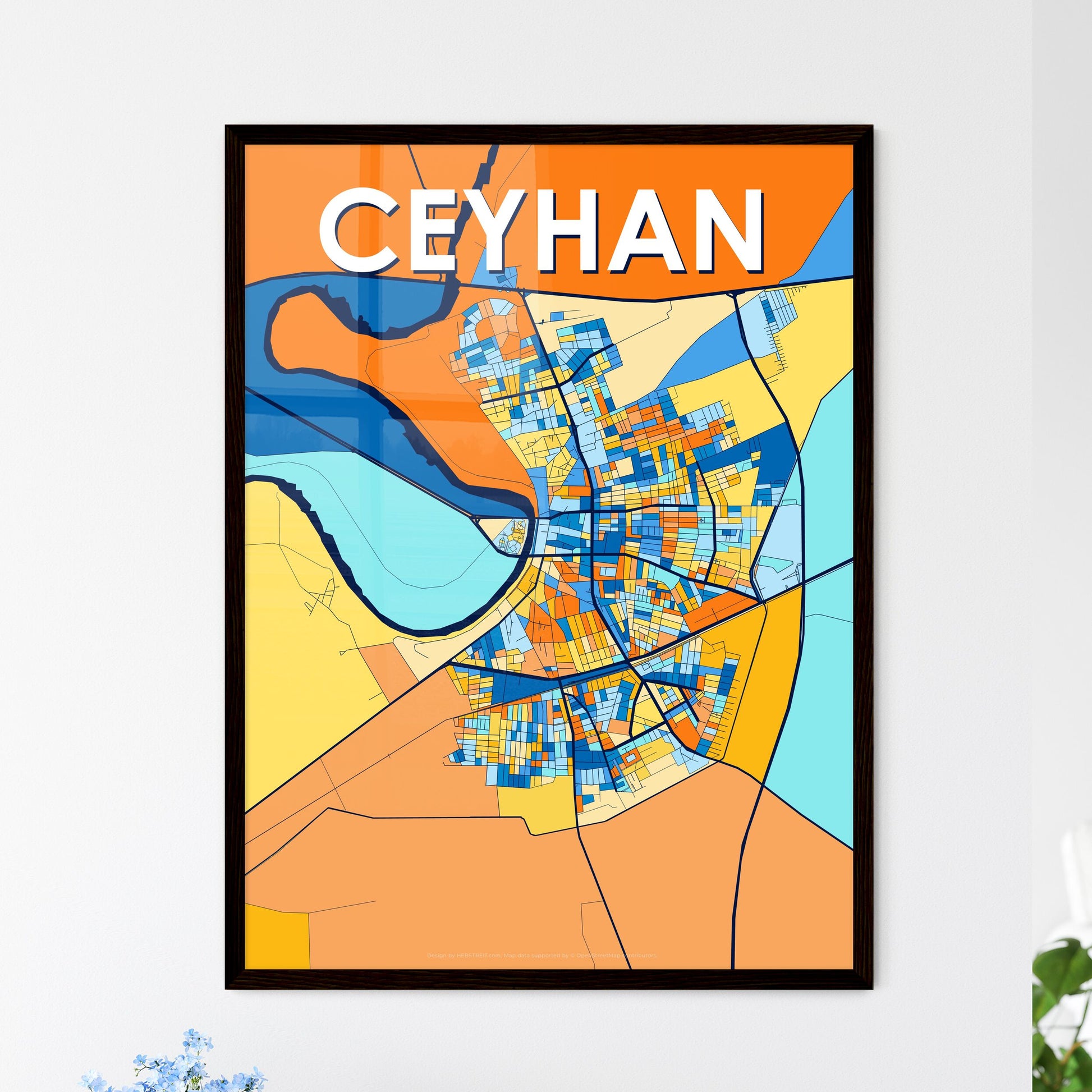 CEYHAN TURKEY Vibrant Colorful Art Map Poster Blue Orange