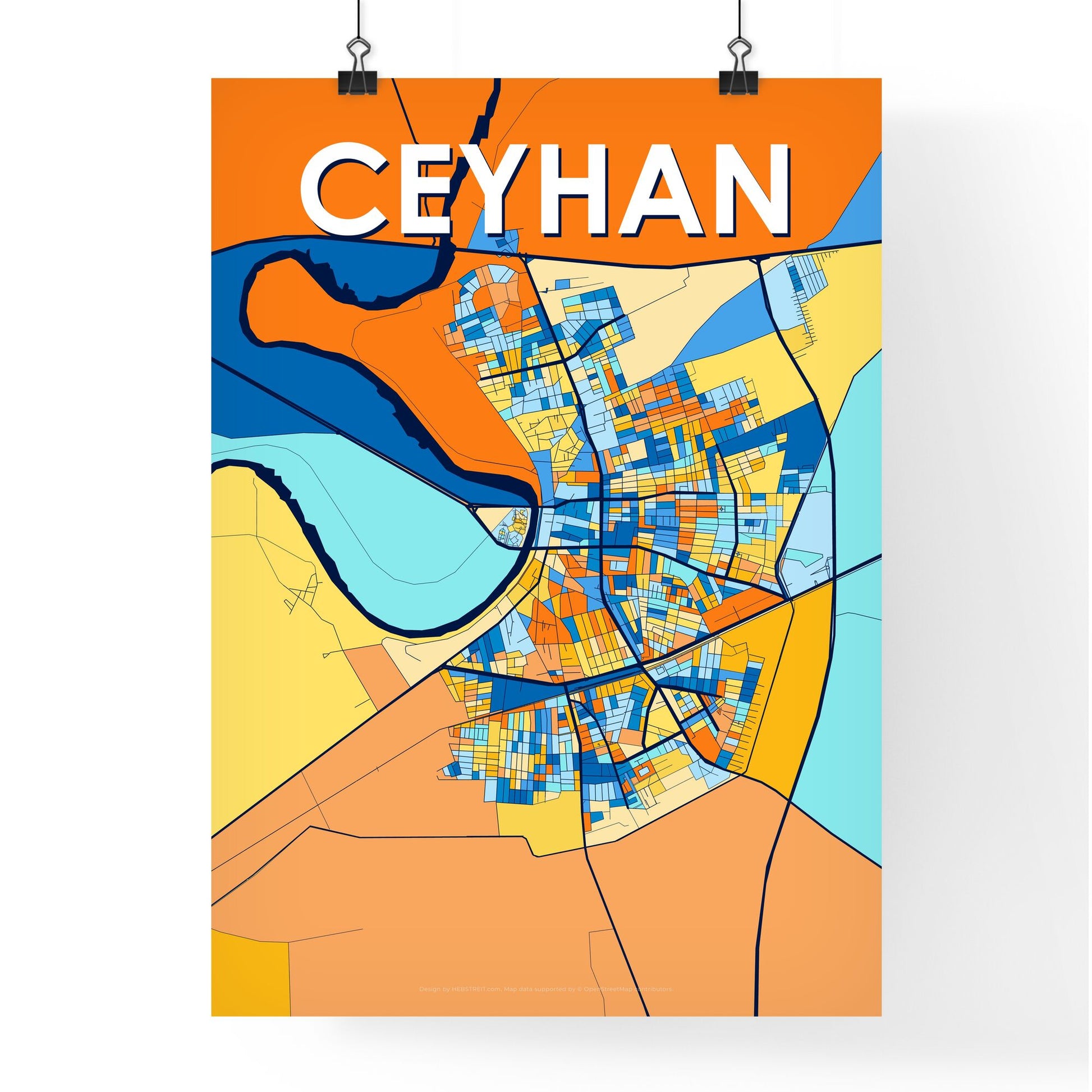 CEYHAN TURKEY Vibrant Colorful Art Map Poster Blue Orange