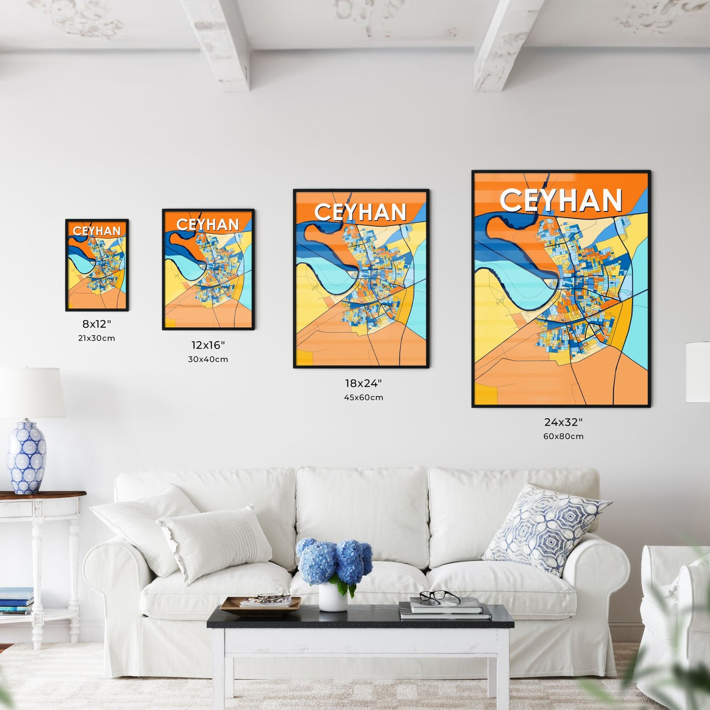 CEYHAN TURKEY Vibrant Colorful Art Map Poster Blue Orange