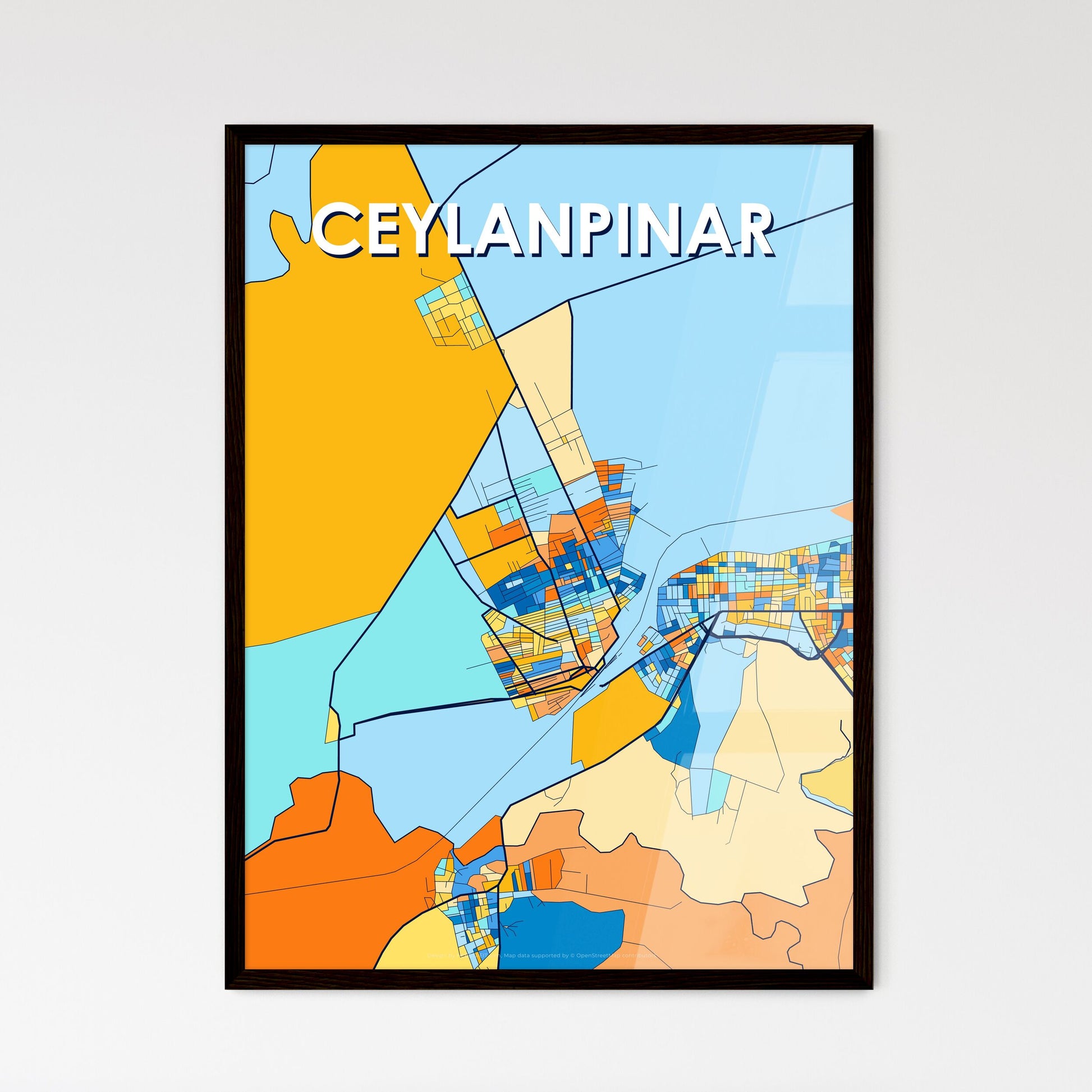 CEYLANPINAR TURKEY Vibrant Colorful Art Map Poster Blue Orange