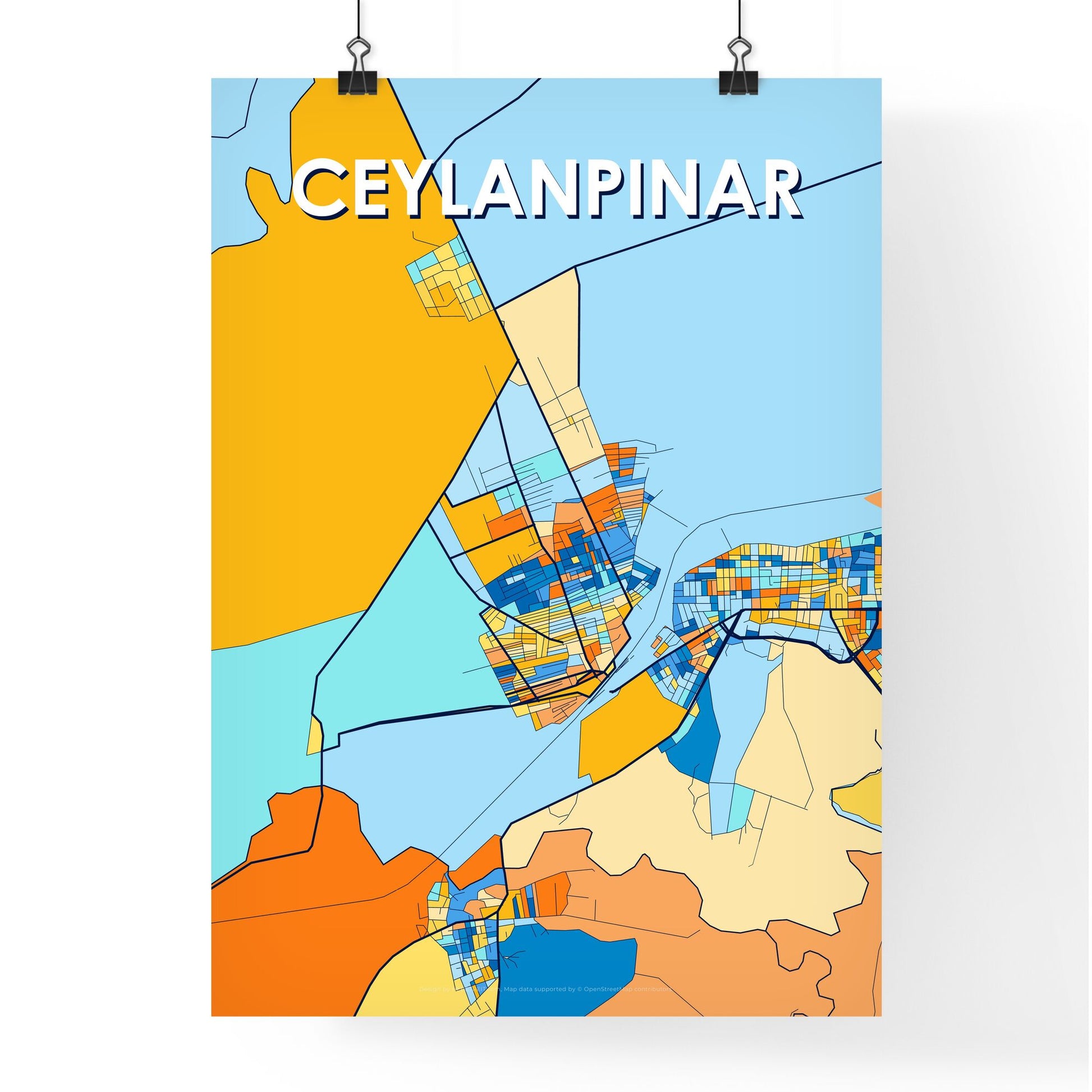 CEYLANPINAR TURKEY Vibrant Colorful Art Map Poster Blue Orange