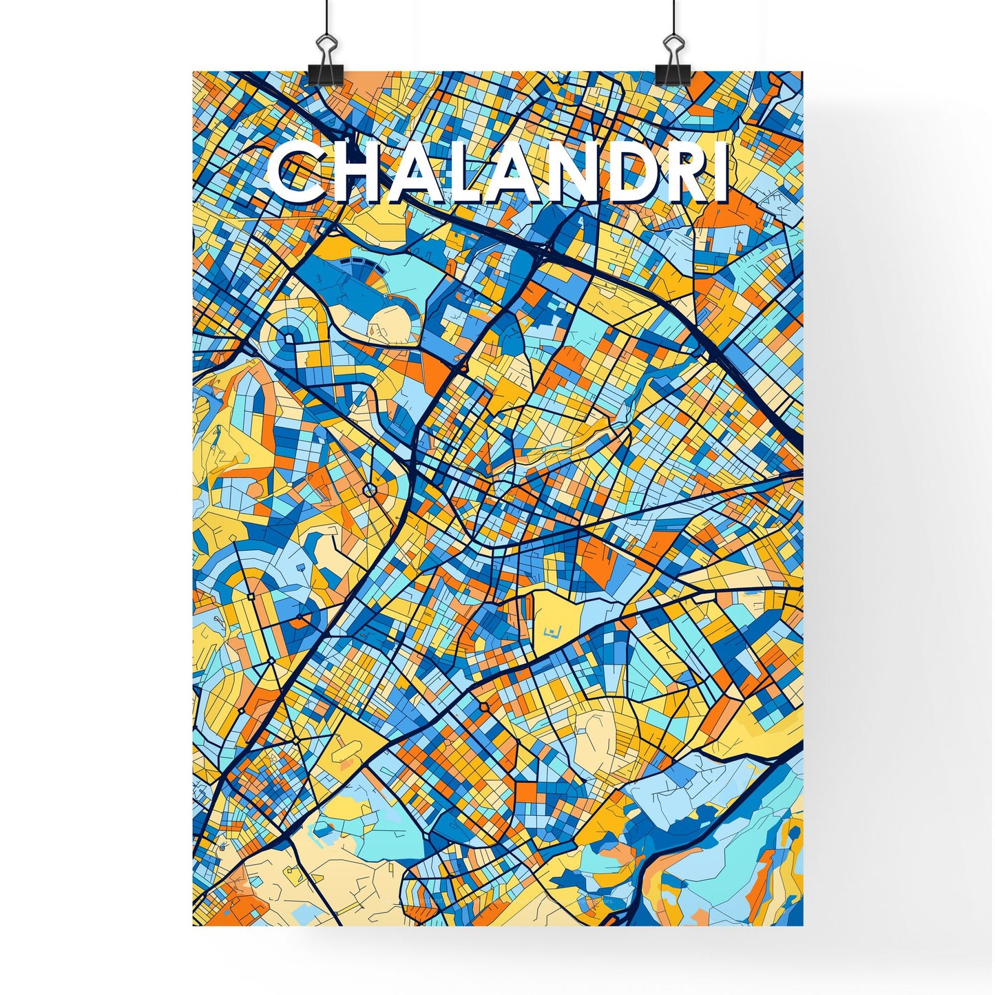 CHALANDRI GREECE Vibrant Colorful Art Map Poster Blue Orange