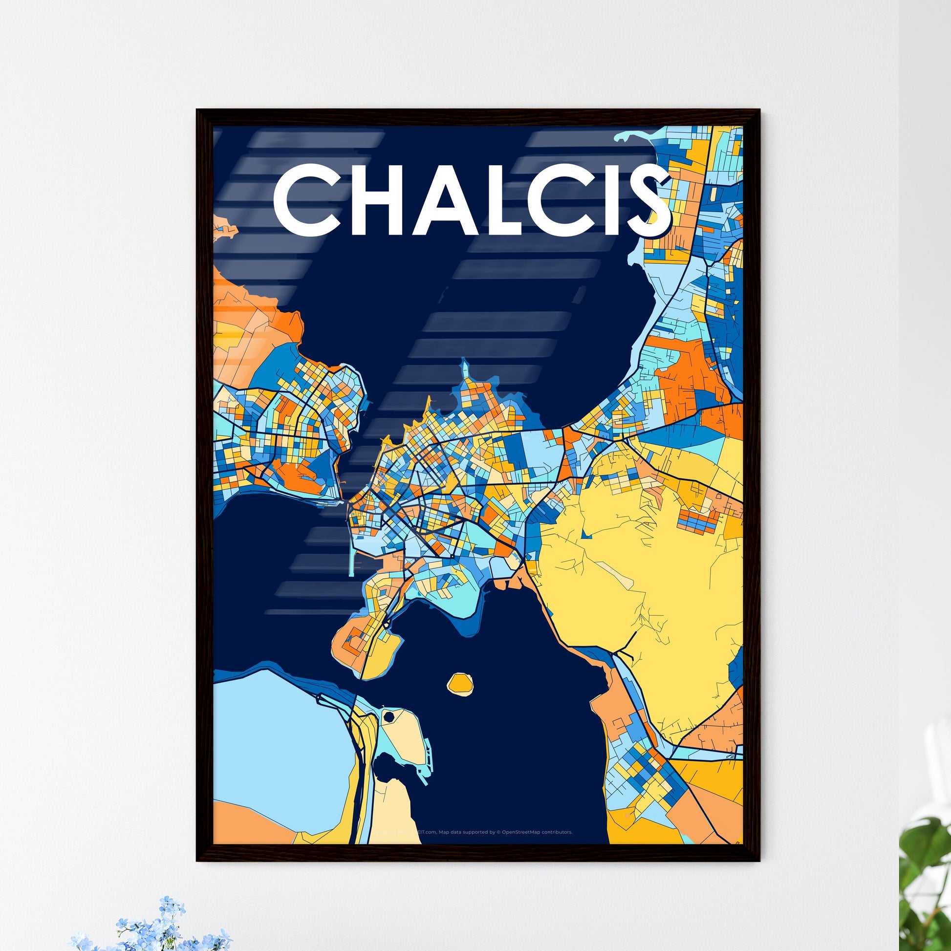 CHALCIS GREECE Vibrant Colorful Art Map Poster Blue Orange