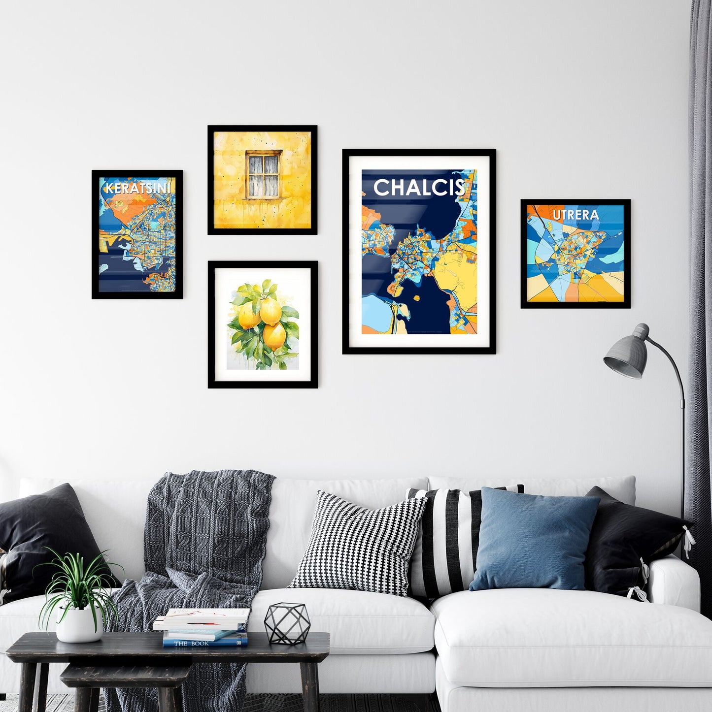 CHALCIS GREECE Vibrant Colorful Art Map Poster Blue Orange