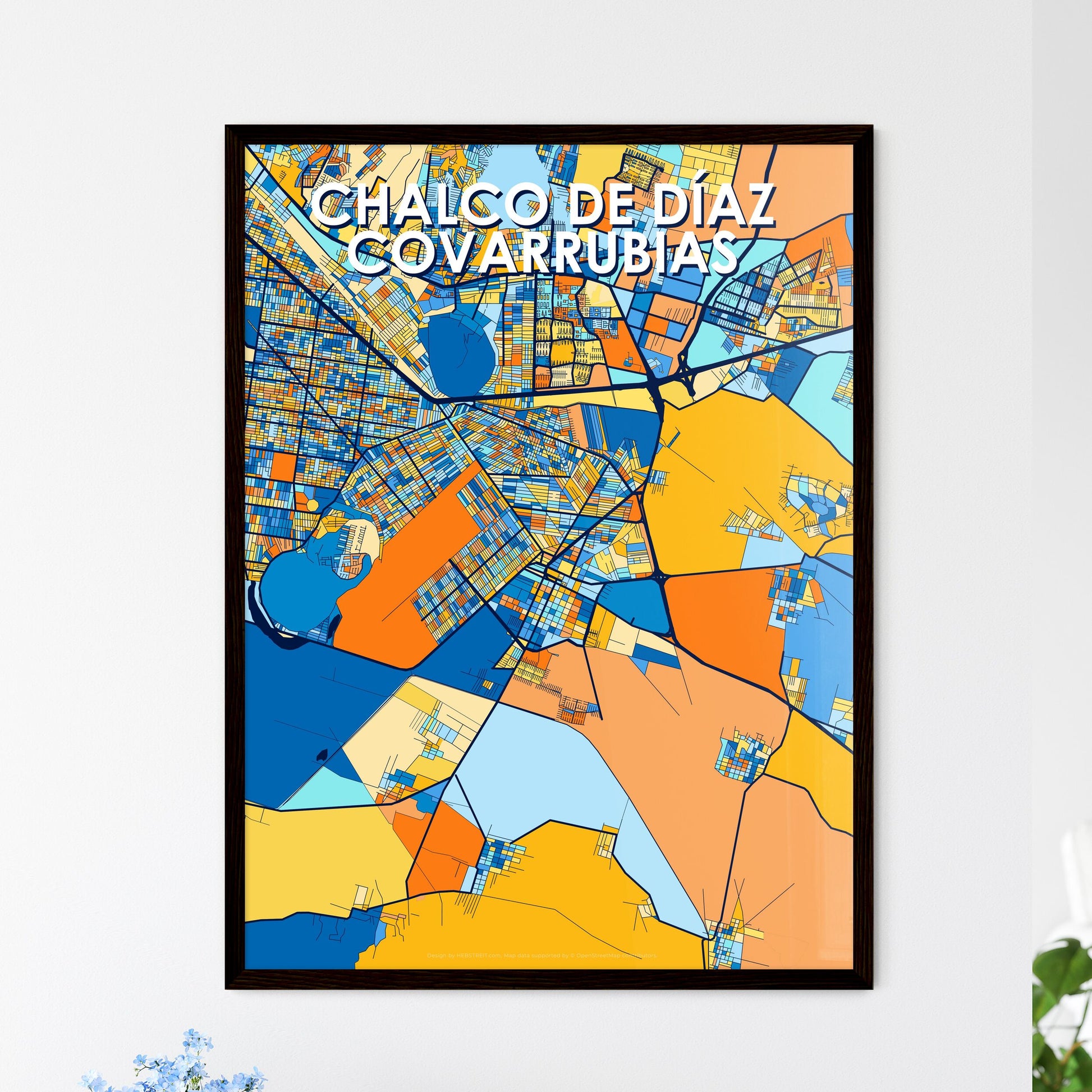 CHALCO DE DÍAZ COVARRUBIAS MEXICO Vibrant Colorful Art Map Poster Blue Orange