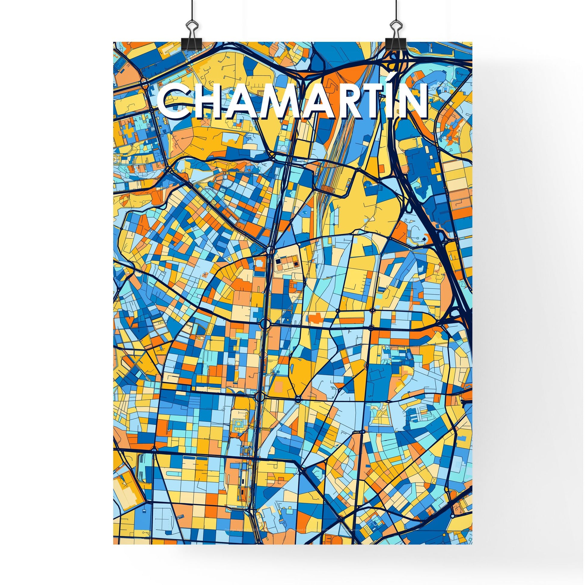 CHAMARTÍN SPAIN Vibrant Colorful Art Map Poster Blue Orange