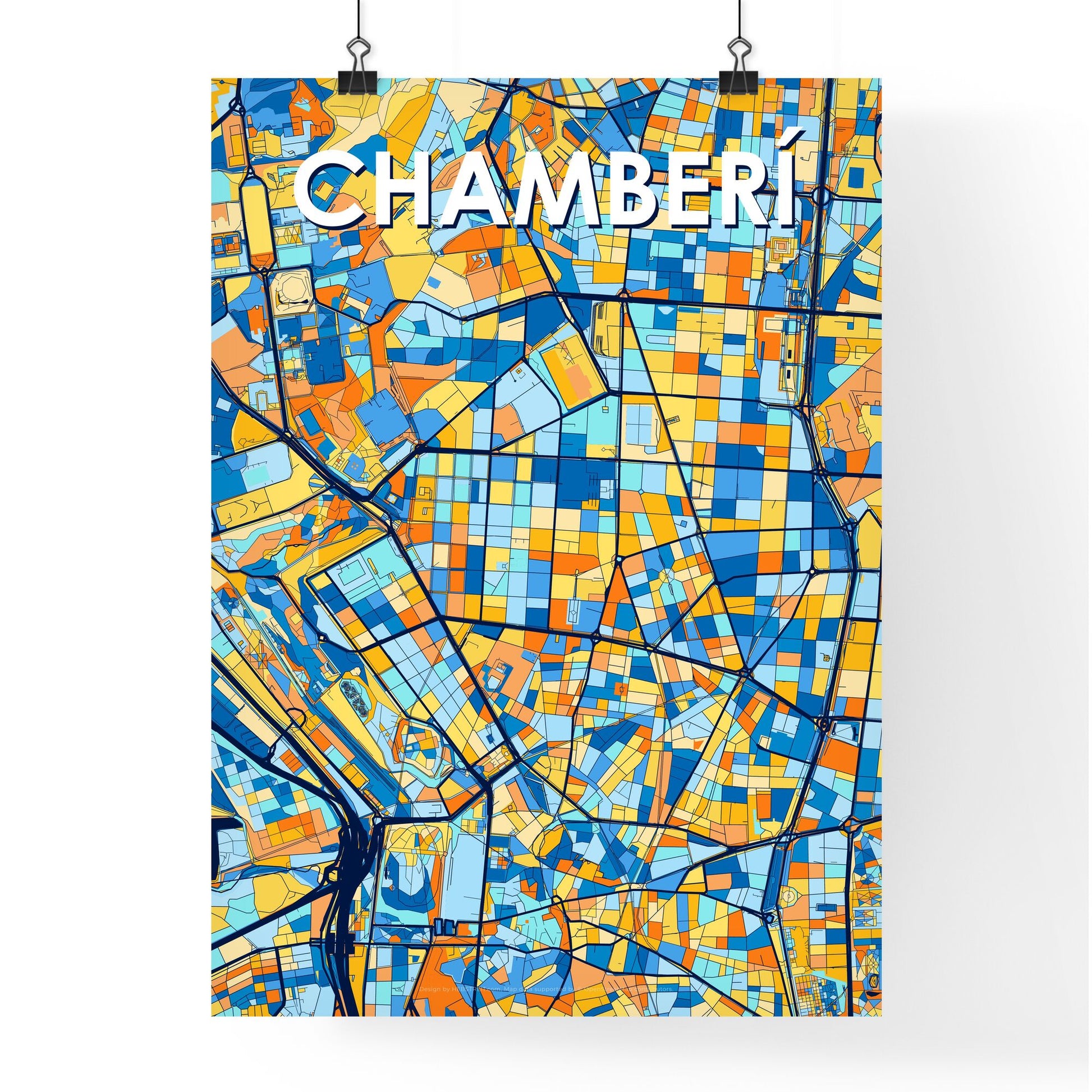 CHAMBERÍ SPAIN Vibrant Colorful Art Map Poster Blue Orange