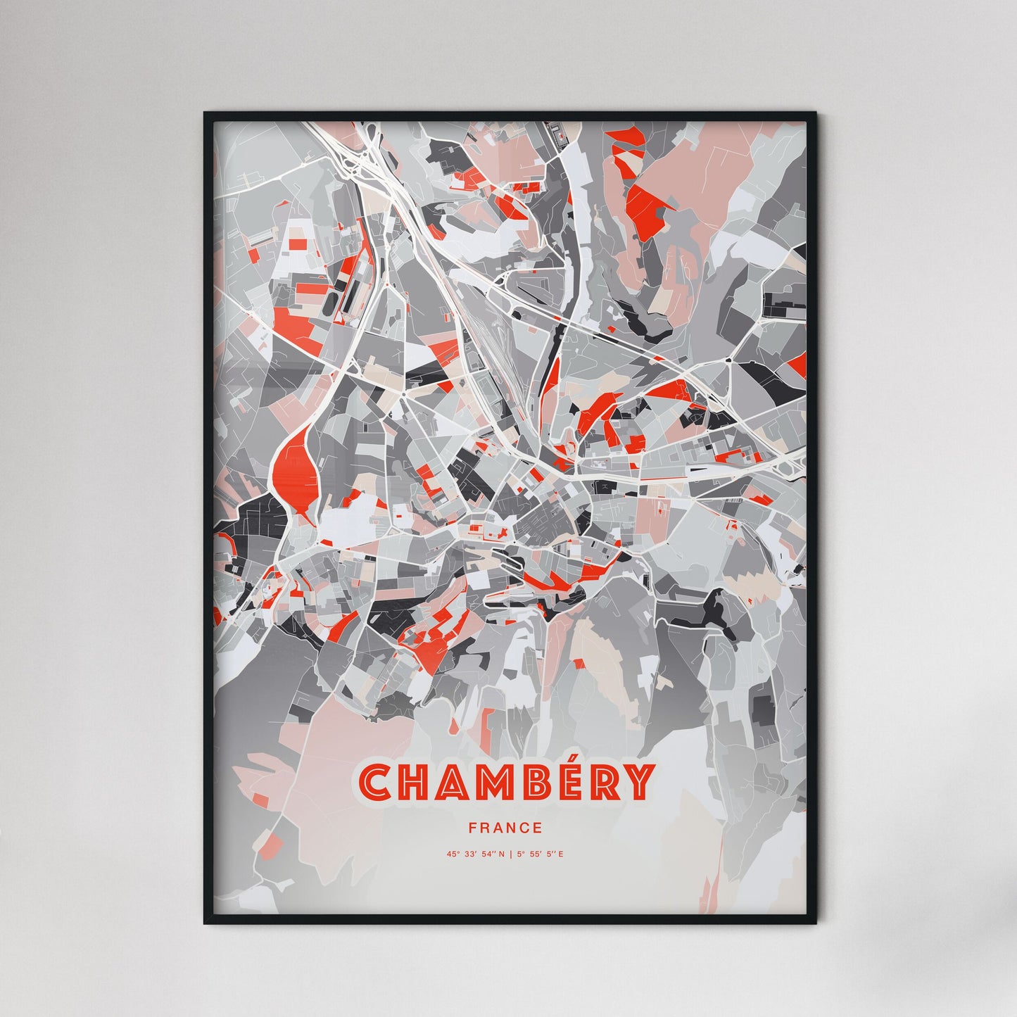 Colorful Chambéry France Fine Art Map Modern Expressive