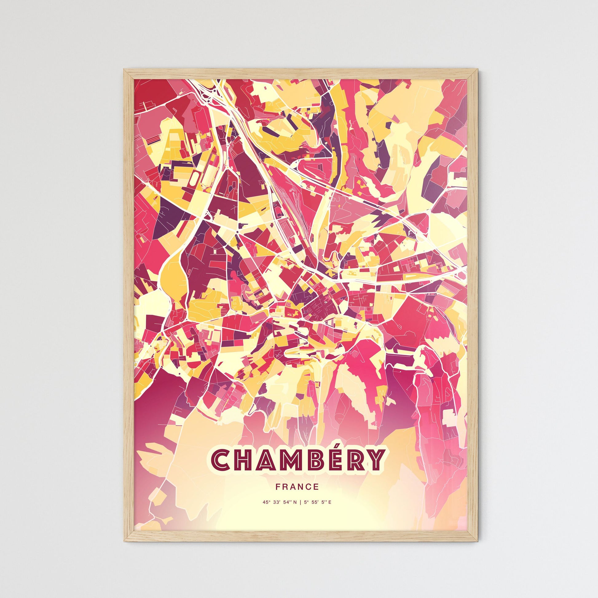 Colorful Chambéry France Fine Art Map Hot Red
