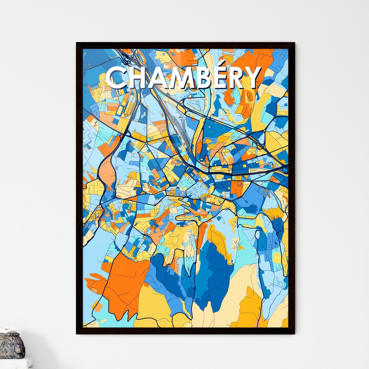 CHAMBÉRY FRANCE Vibrant Colorful Art Map Poster Blue Orange