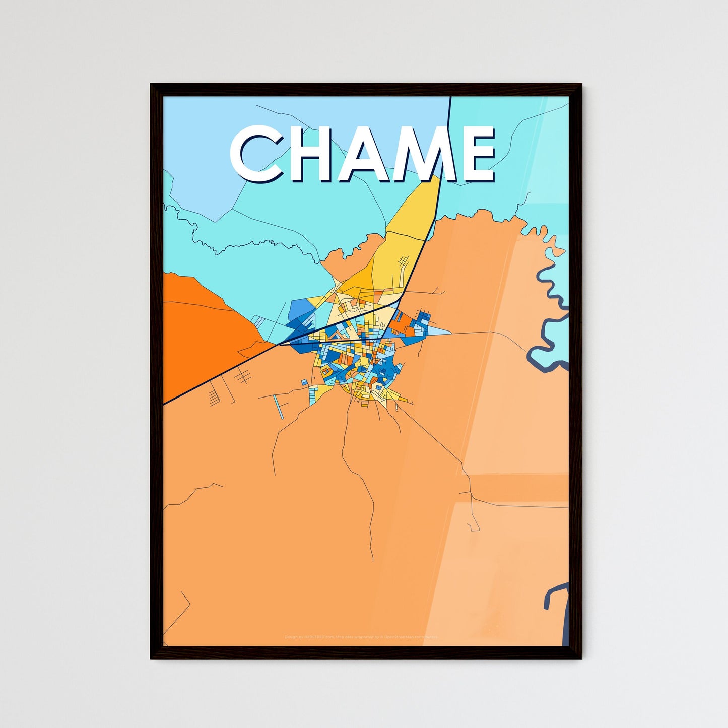 CHAME PANAMA Vibrant Colorful Art Map Poster Blue Orange