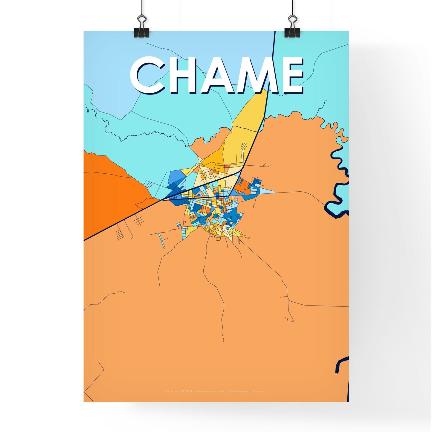 CHAME PANAMA Vibrant Colorful Art Map Poster Blue Orange