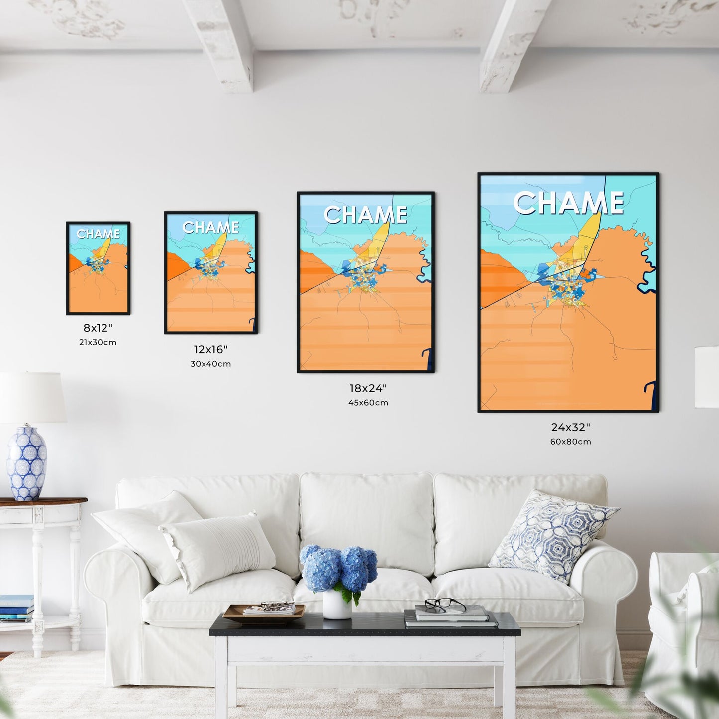 CHAME PANAMA Vibrant Colorful Art Map Poster Blue Orange