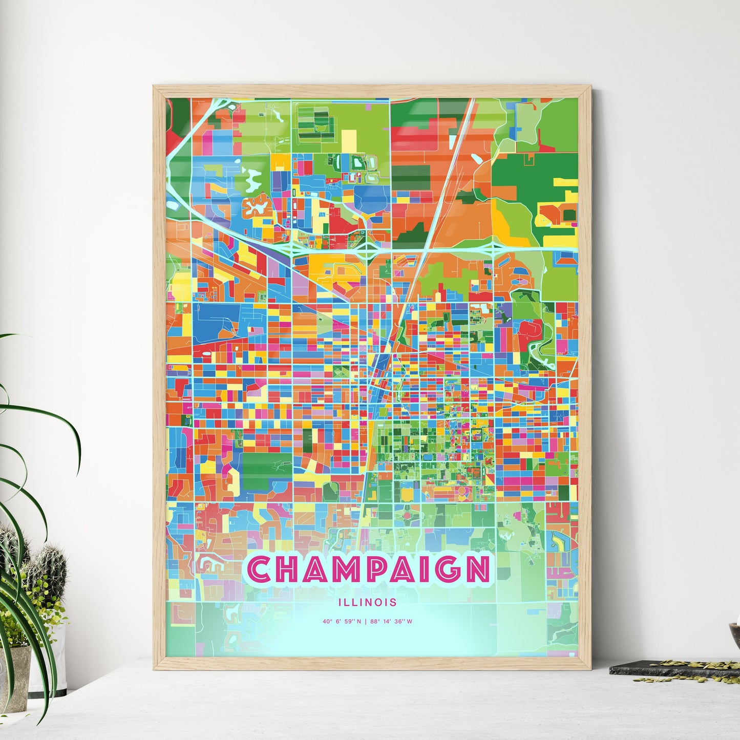Colorful Champaign Illinois Fine Art Map Crazy Colors