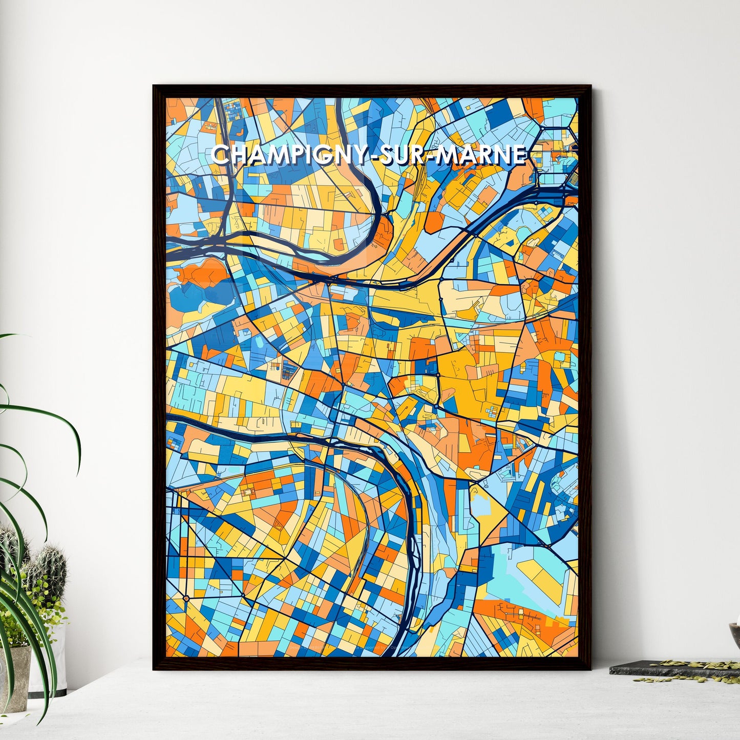 CHAMPIGNY-SUR-MARNE FRANCE Vibrant Colorful Art Map Poster Blue Orange