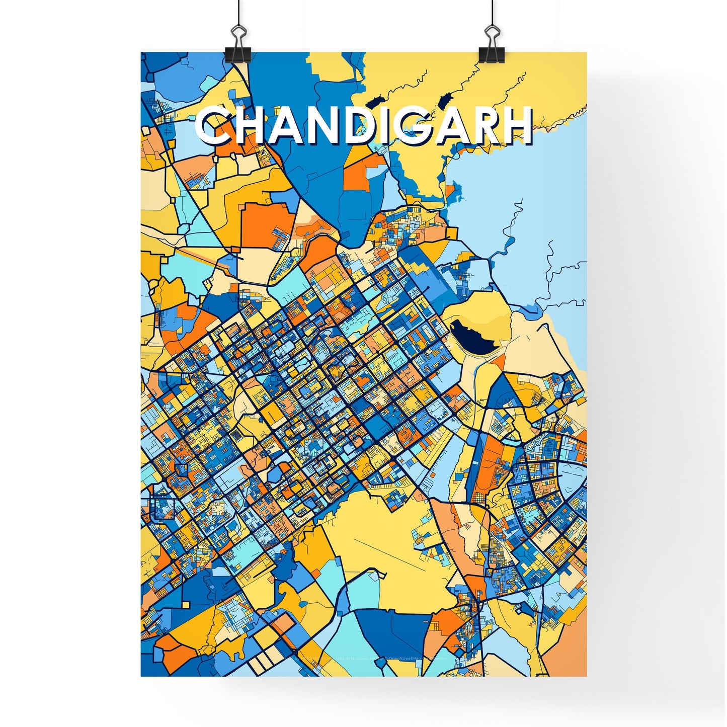 CHANDIGARH INDIA Vibrant Colorful Art Map Poster Blue Orange