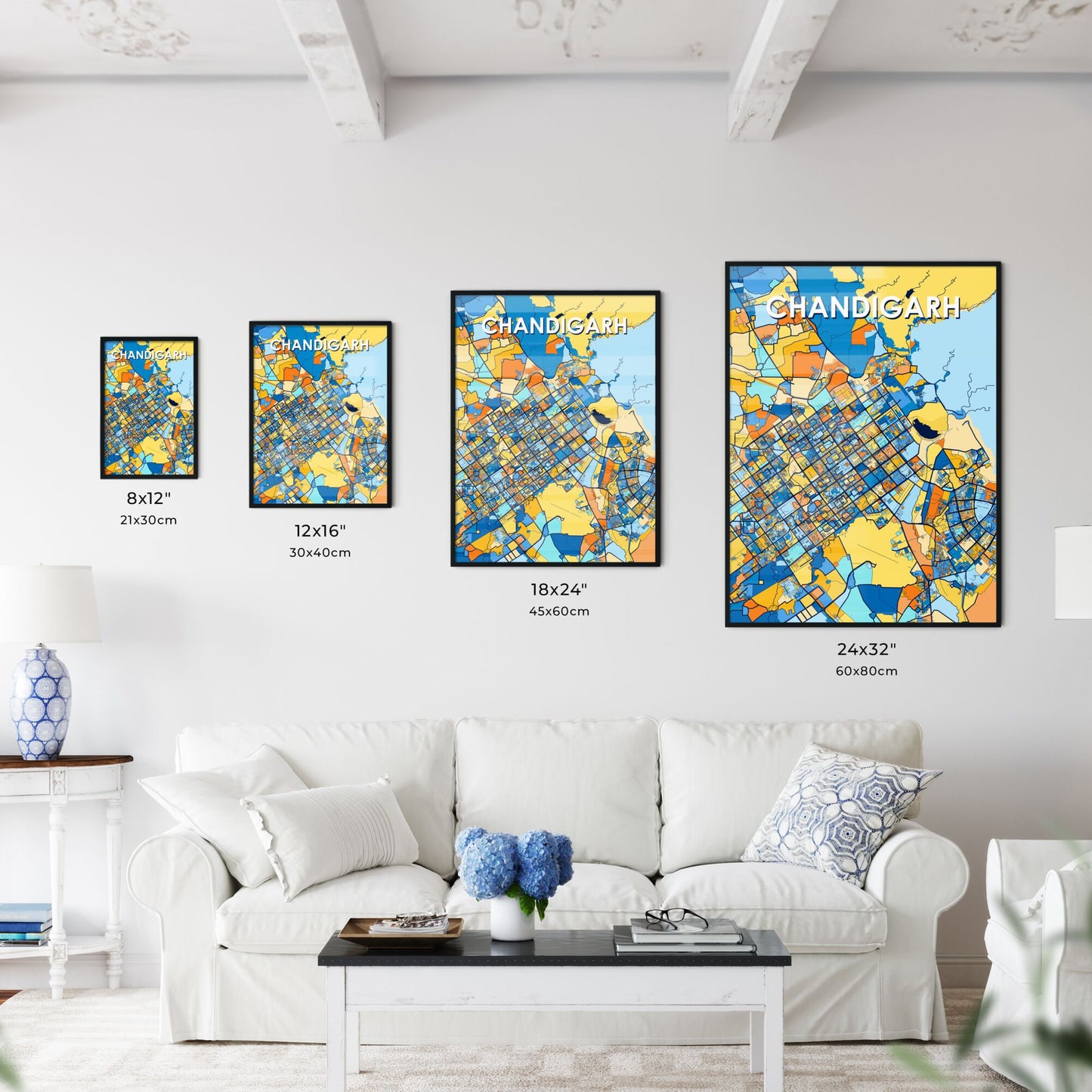 CHANDIGARH INDIA Vibrant Colorful Art Map Poster Blue Orange