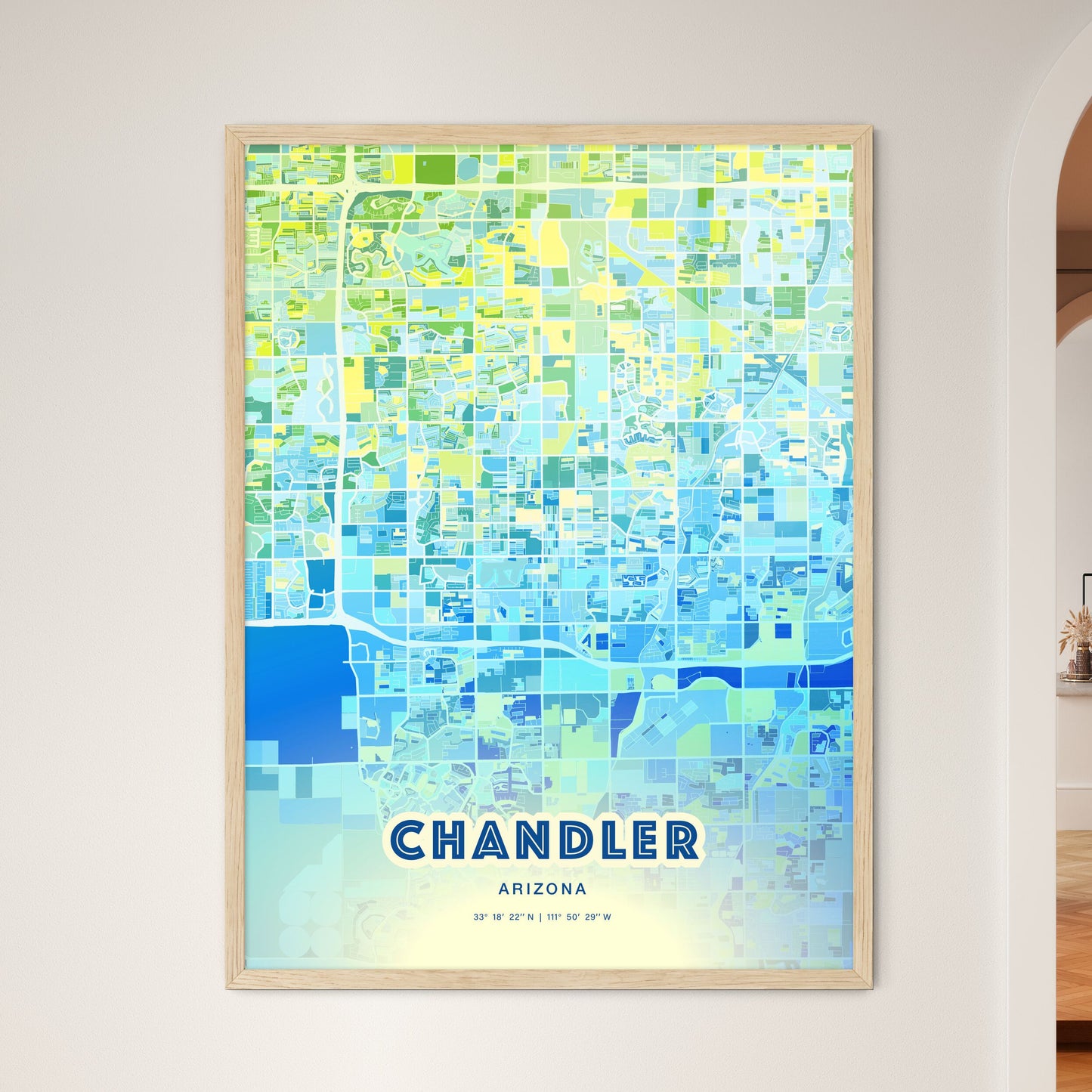 Colorful Chandler Arizona Fine Art Map Cool Blue