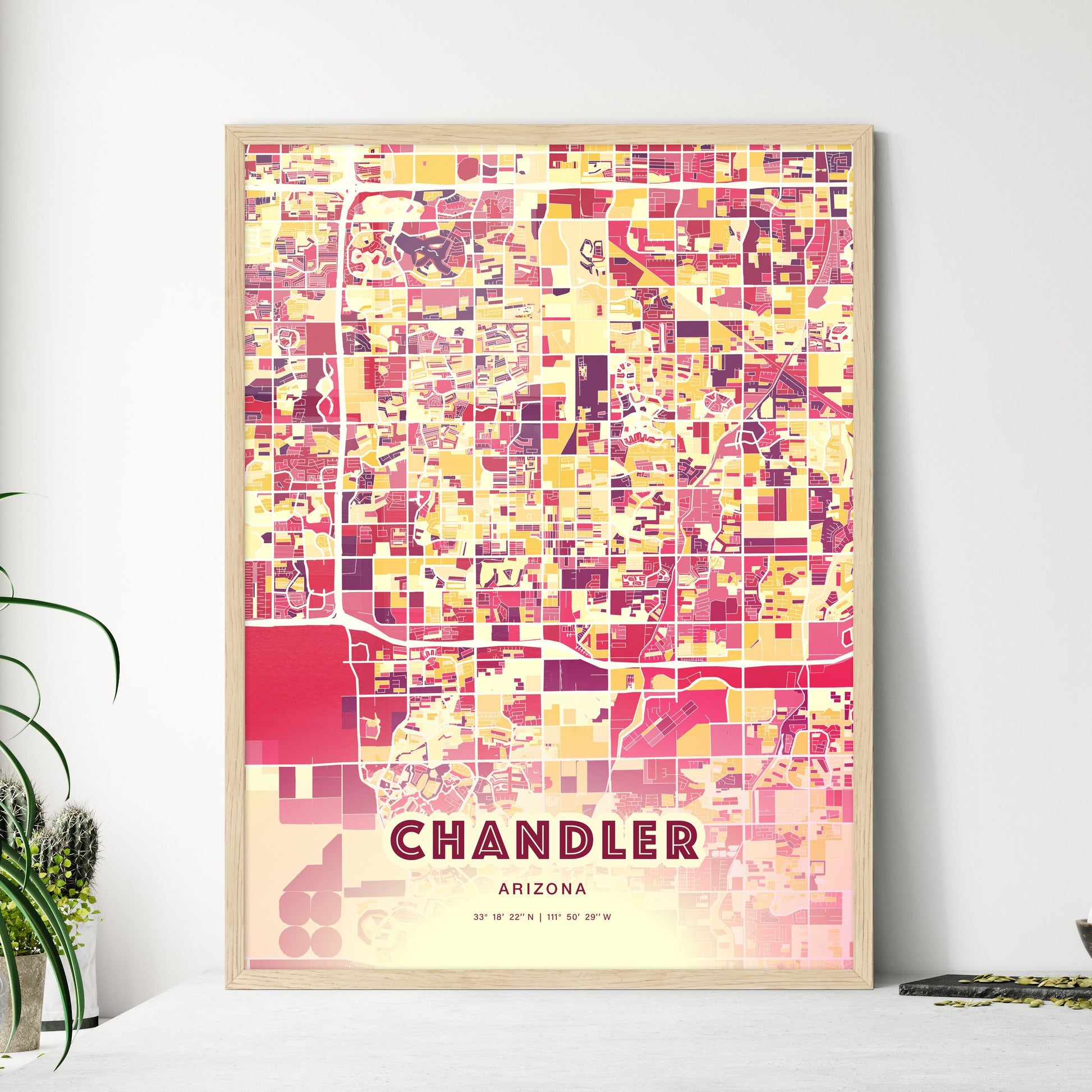 Colorful Chandler Arizona Fine Art Map Hot Red