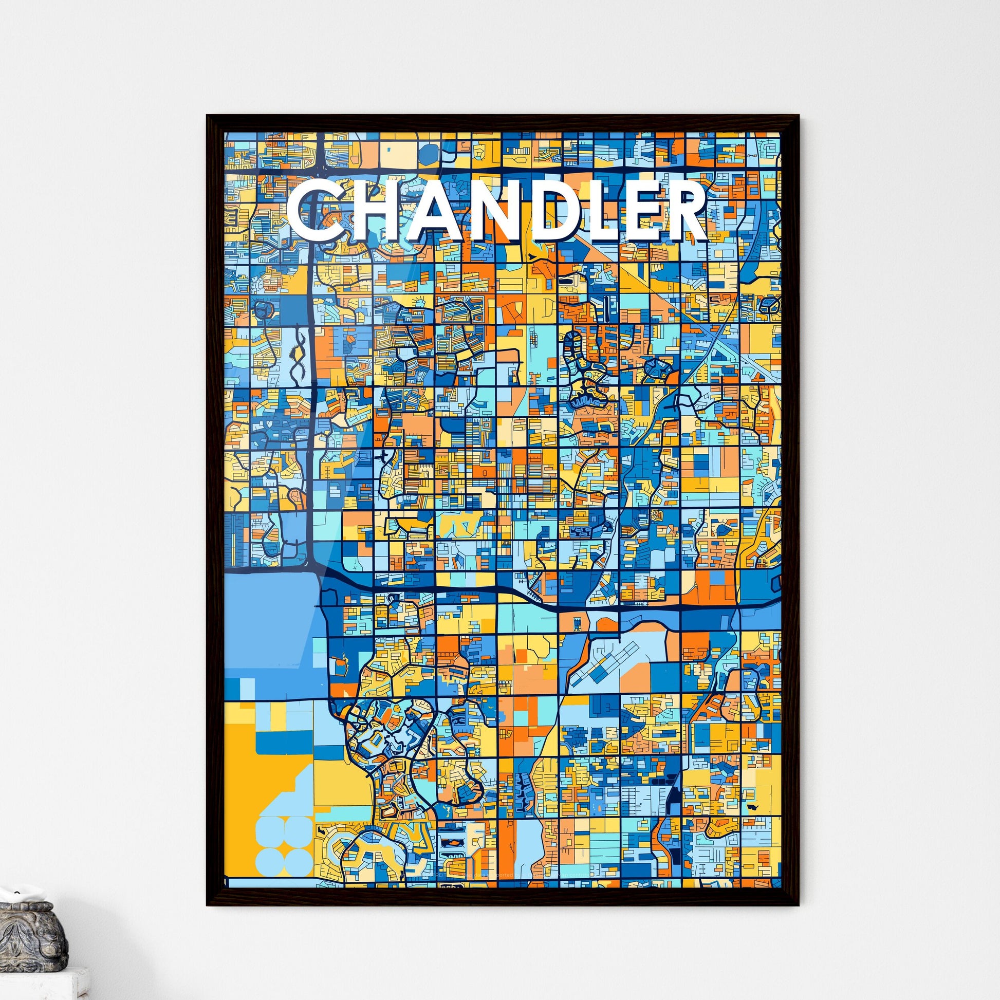 CHANDLER ARIZONA Vibrant Colorful Art Map Poster Blue Orange