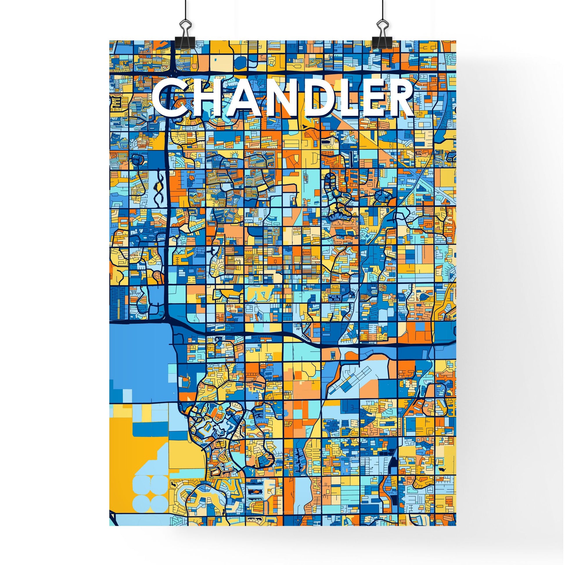 CHANDLER ARIZONA Vibrant Colorful Art Map Poster Blue Orange