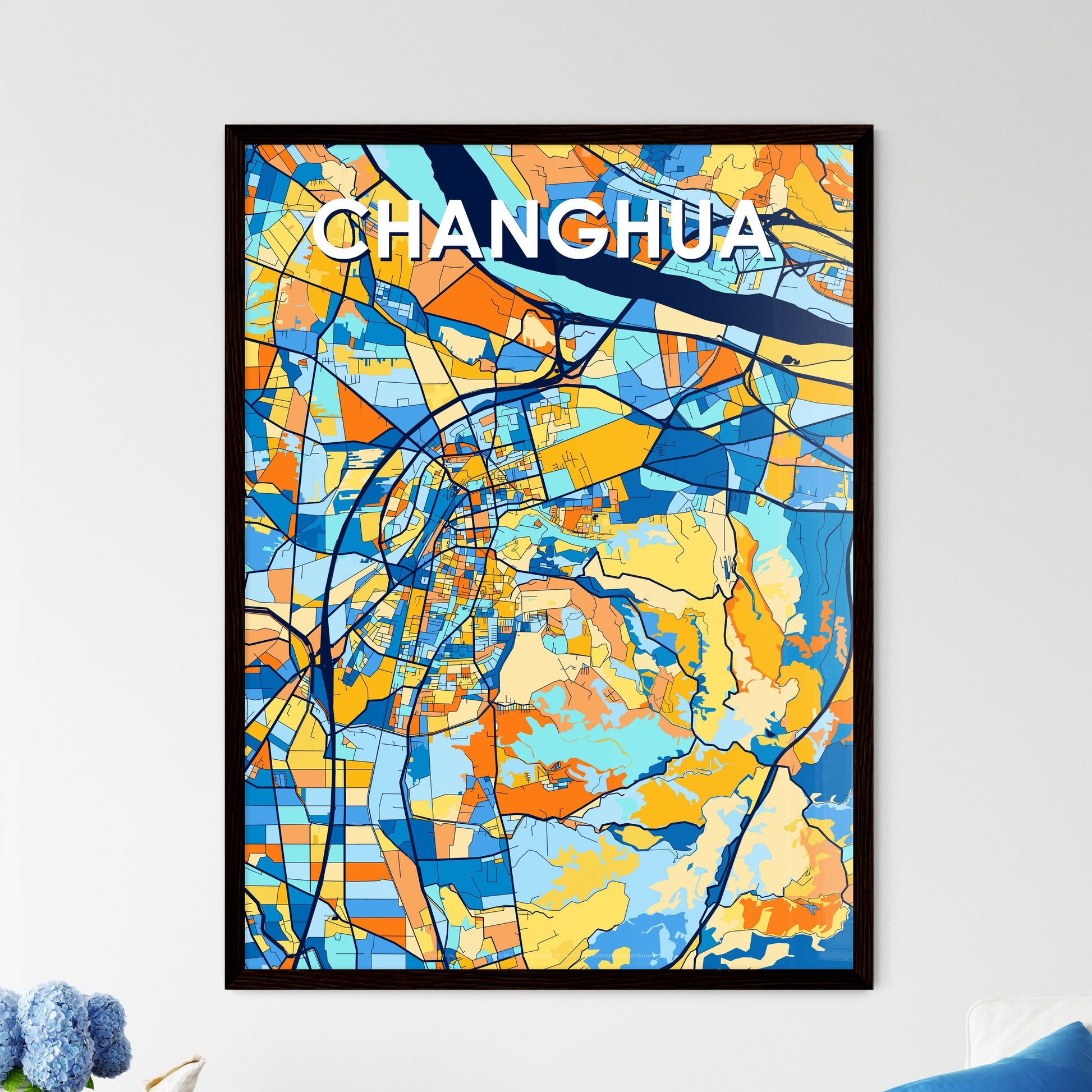 CHANGHUA TAIWAN Vibrant Colorful Art Map Poster Blue Orange