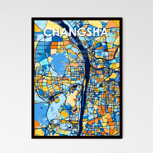 CHANGSHA CHINA Vibrant Colorful Art Map Poster Blue Orange