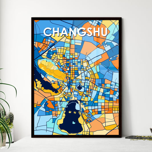 CHANGSHU CHINA Vibrant Colorful Art Map Poster Blue Orange