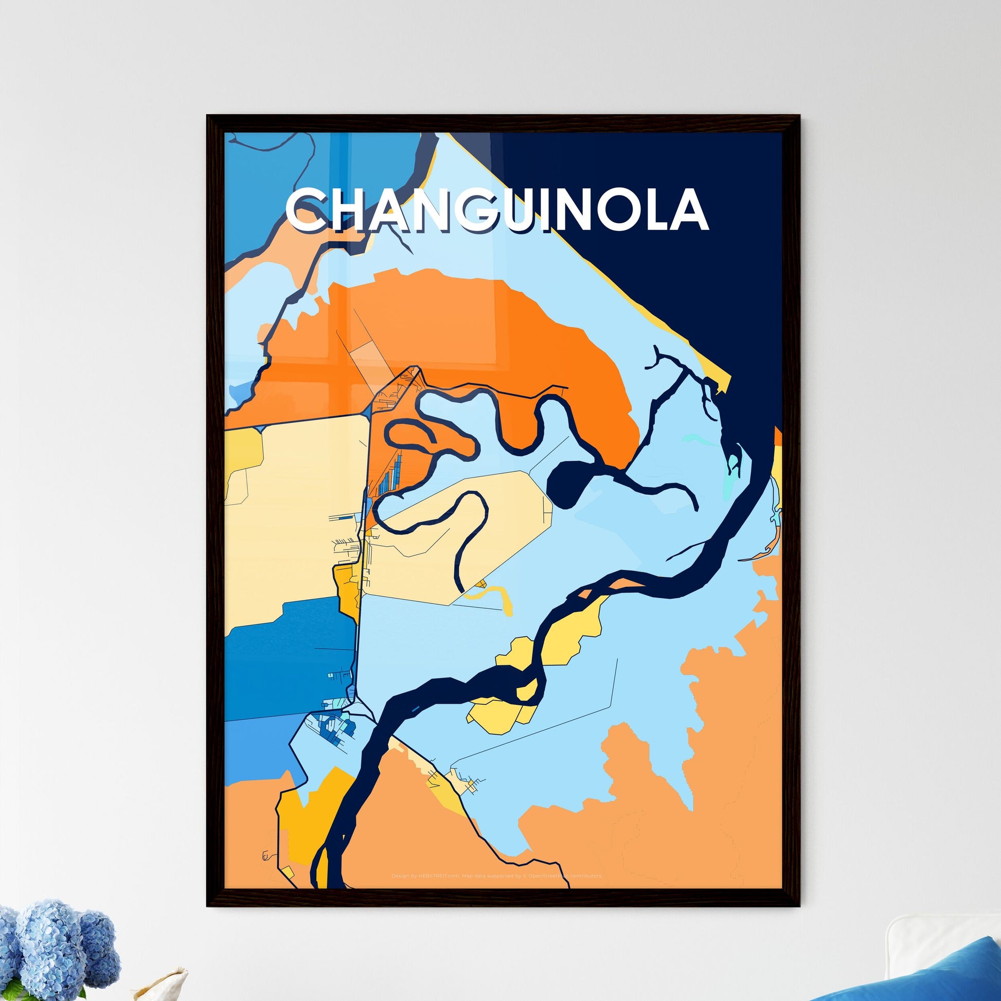 CHANGUINOLA PANAMA Vibrant Colorful Art Map Poster Blue Orange