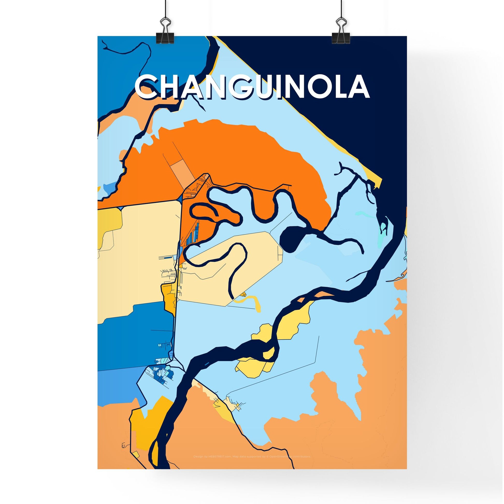 CHANGUINOLA PANAMA Vibrant Colorful Art Map Poster Blue Orange