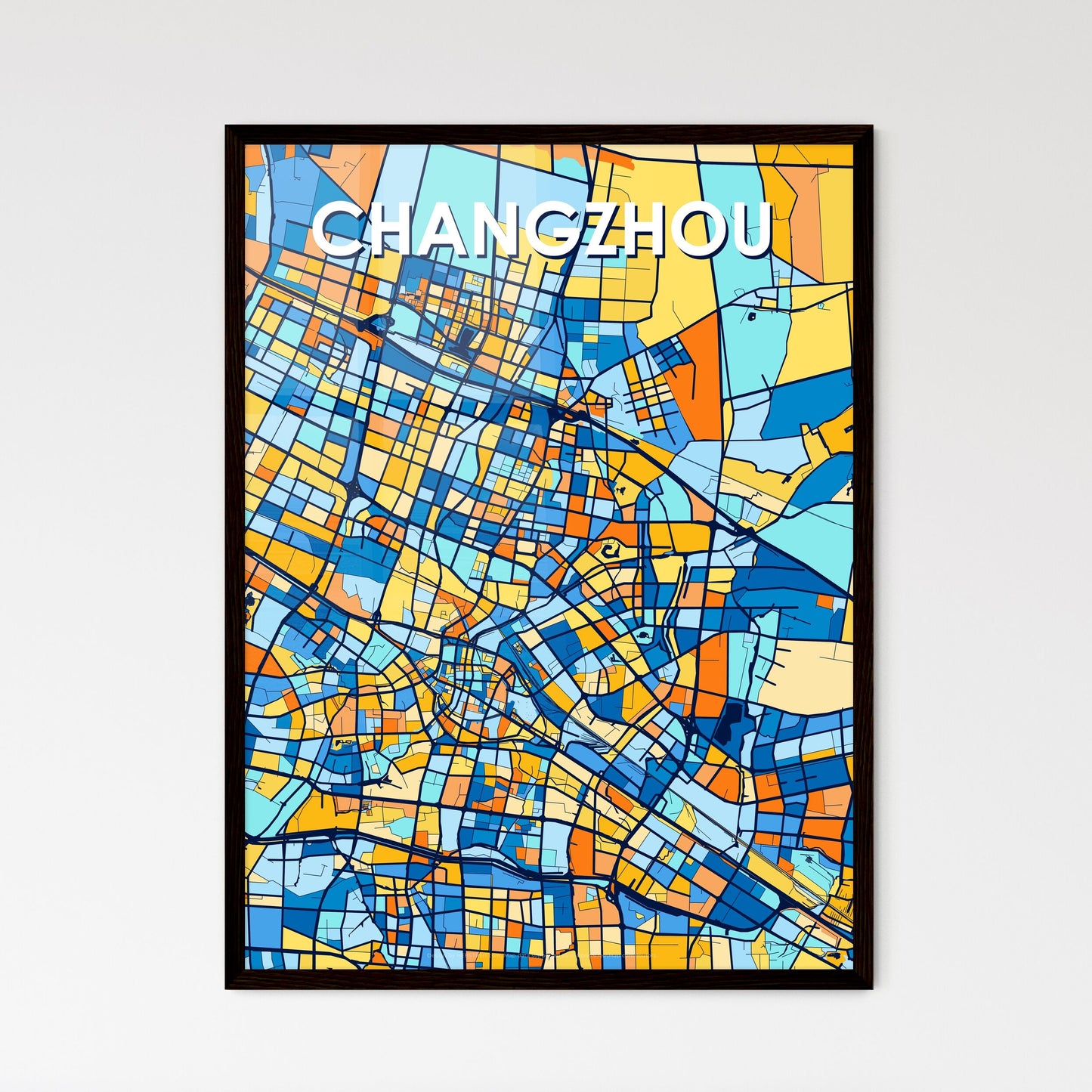 CHANGZHOU CHINA Vibrant Colorful Art Map Poster Blue Orange